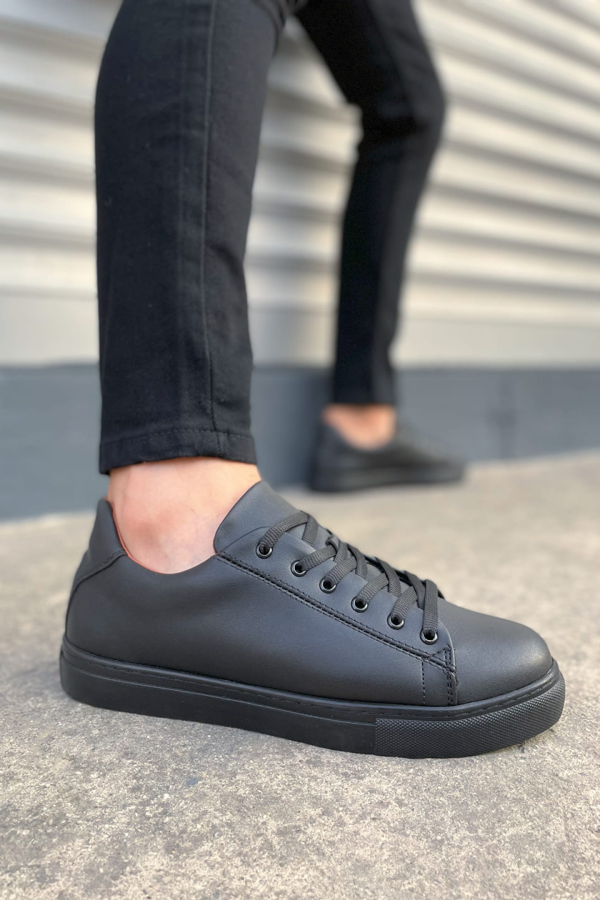 Siyah Mode Bağcıklı Cilt Erkek Günlük Sneaker Ayakkabı