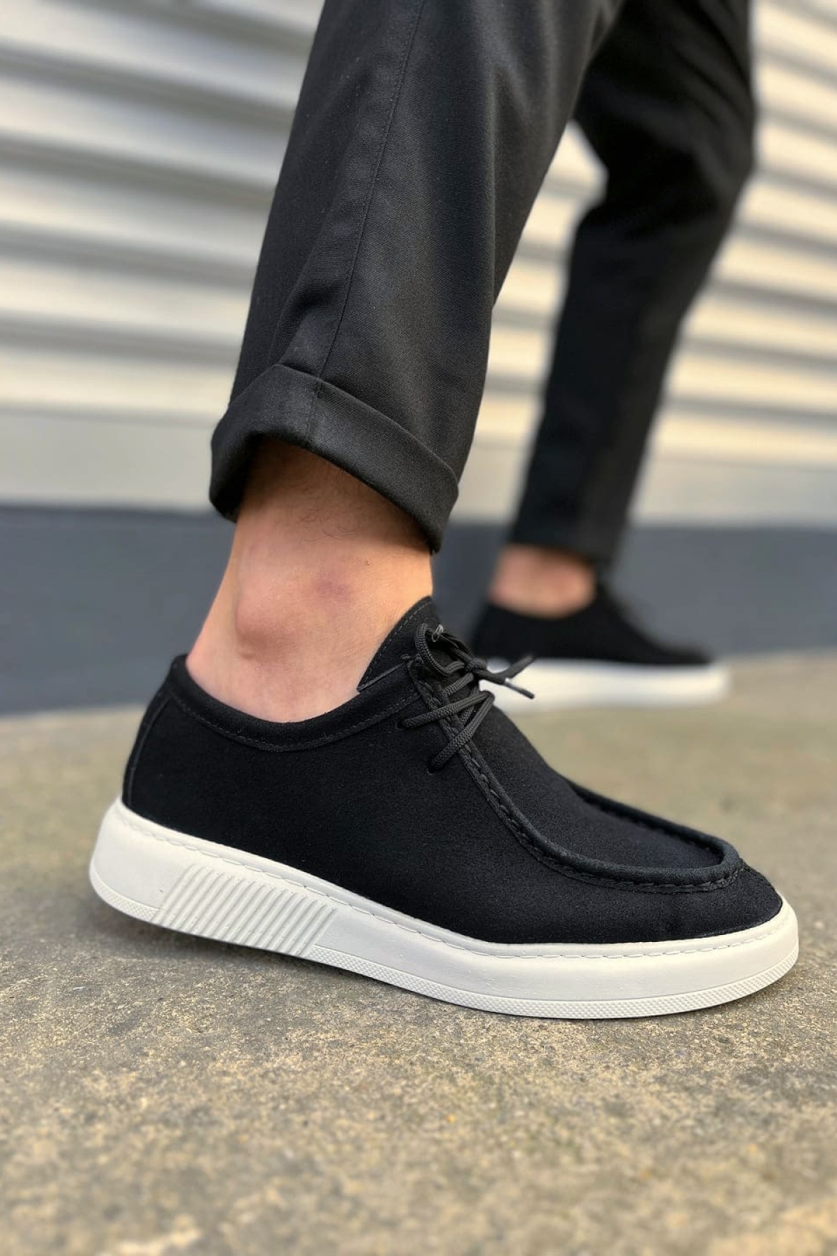 Siyah Beyaz Süet Tornado Bağcıklı Süet Erkek Günlük Spor Klasik Ayakkabı