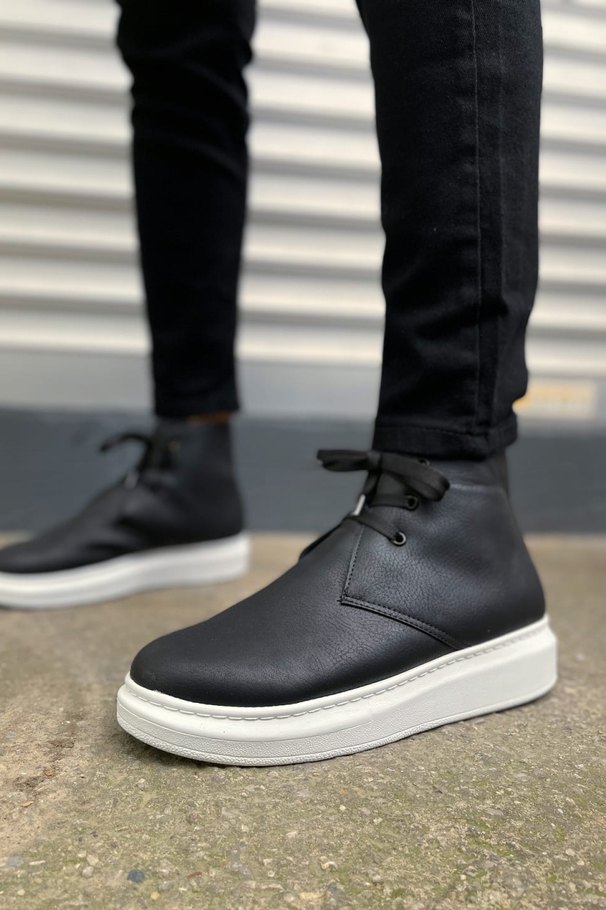 STABLE Bağcıklı Ortopedik Taban Cilt Erkek Spor Bot CBT - Siyah