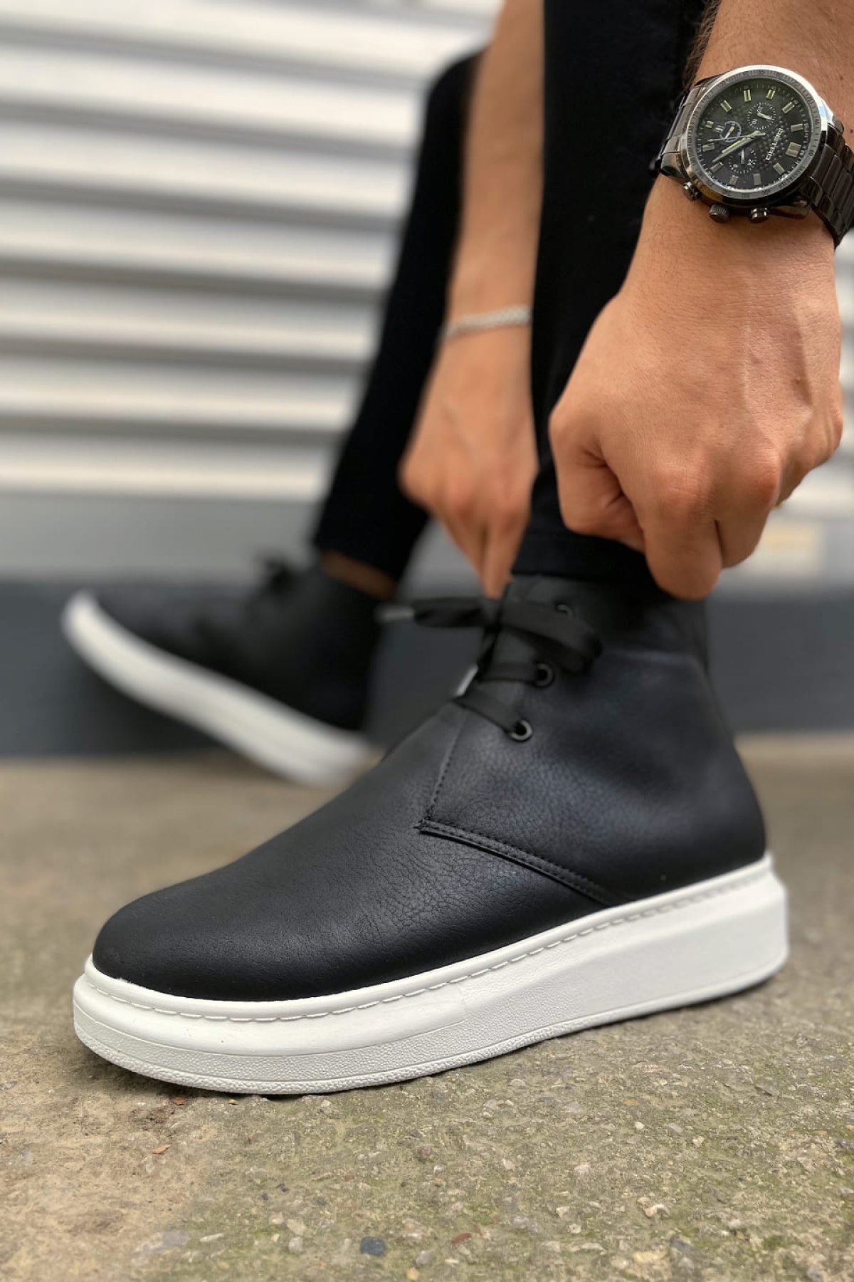 STABLE Bağcıklı Ortopedik Taban Cilt Erkek Spor Bot CBT - Siyah