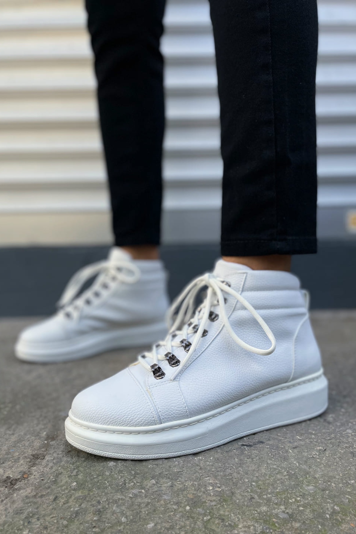 Atto Bağcıklı Ortopedik Taban Cilt Erkek Spor Bot CBT - Beyaz