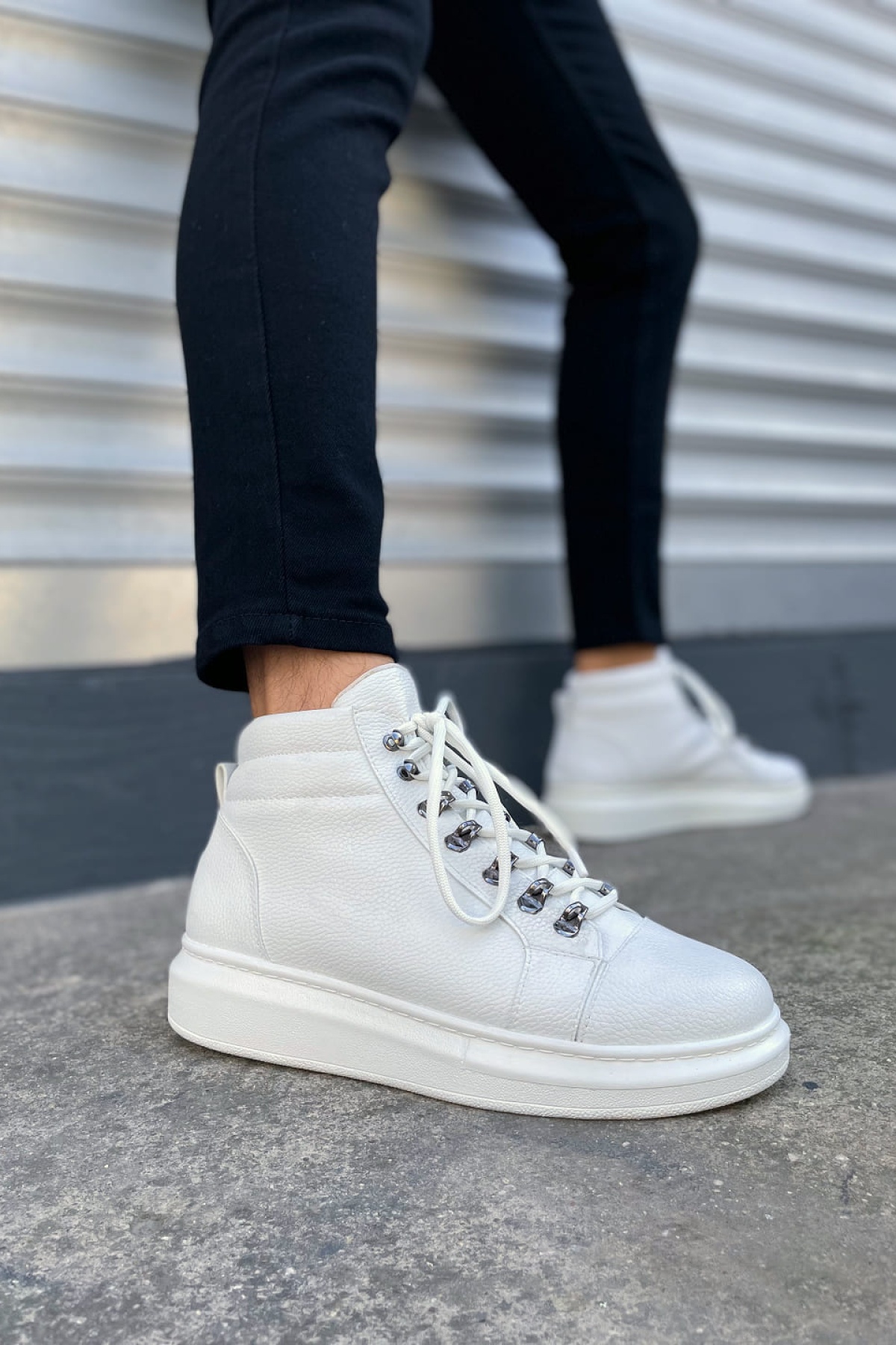 Atto Bağcıklı Ortopedik Taban Cilt Erkek Spor Bot CBT - Beyaz