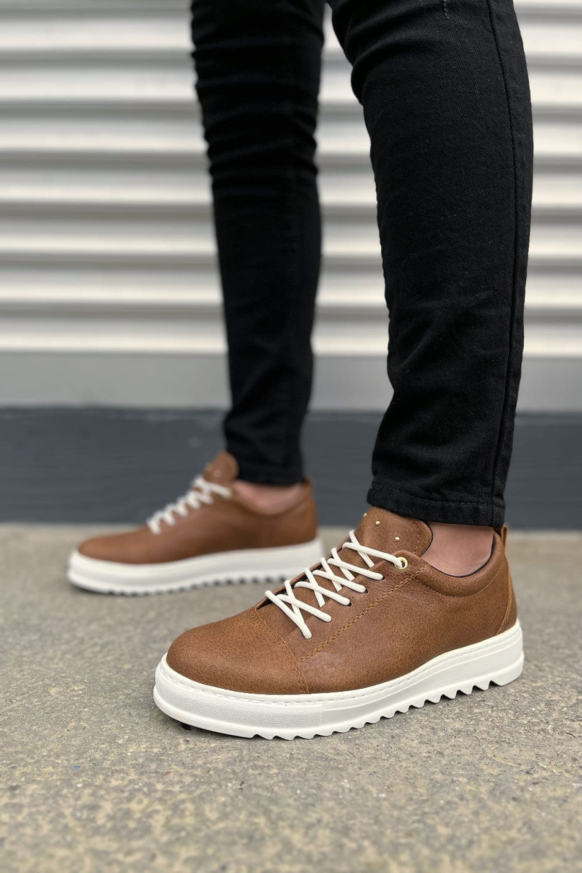 Taba Beyaz Cool Bağcıklı Cilt Erkek Günlük Spor Klasik Ayakkabı