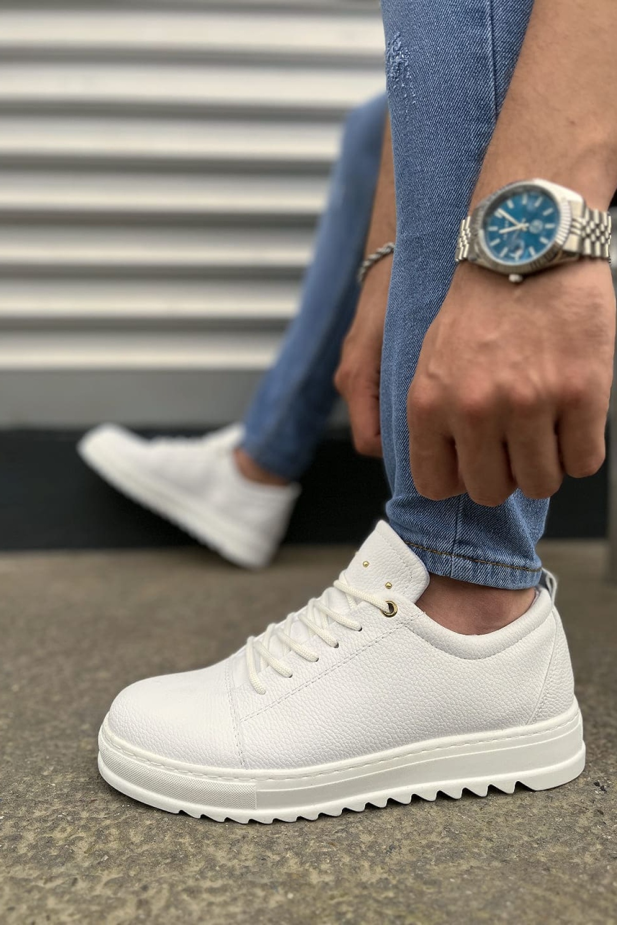 Beyaz Cool Bağcıklı Cilt Erkek Günlük Spor Klasik Ayakkabı