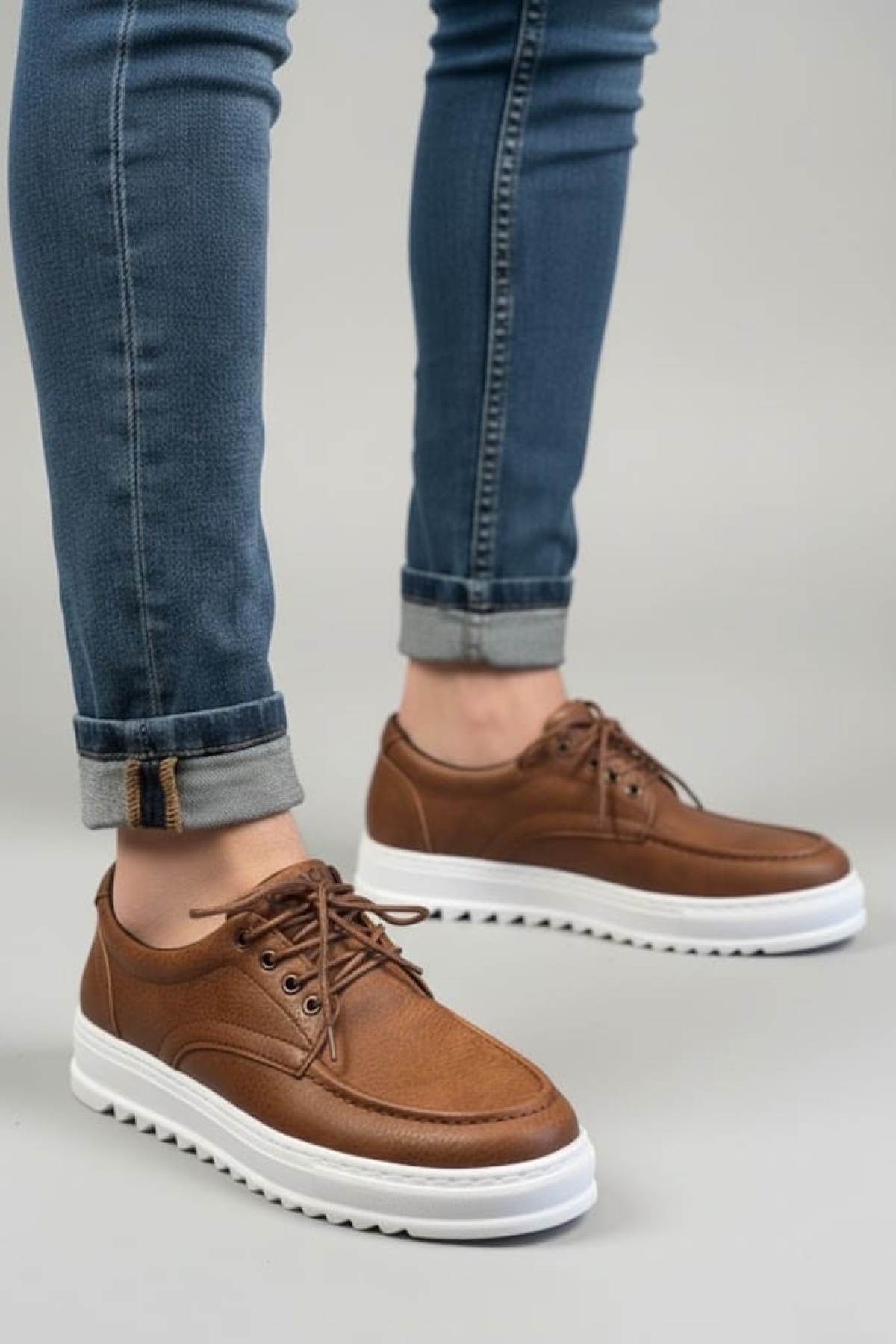 Stra  Bağcıklı Cilt Erkek Günlük Spor Klasik Ayakkabı CBT - Taba
