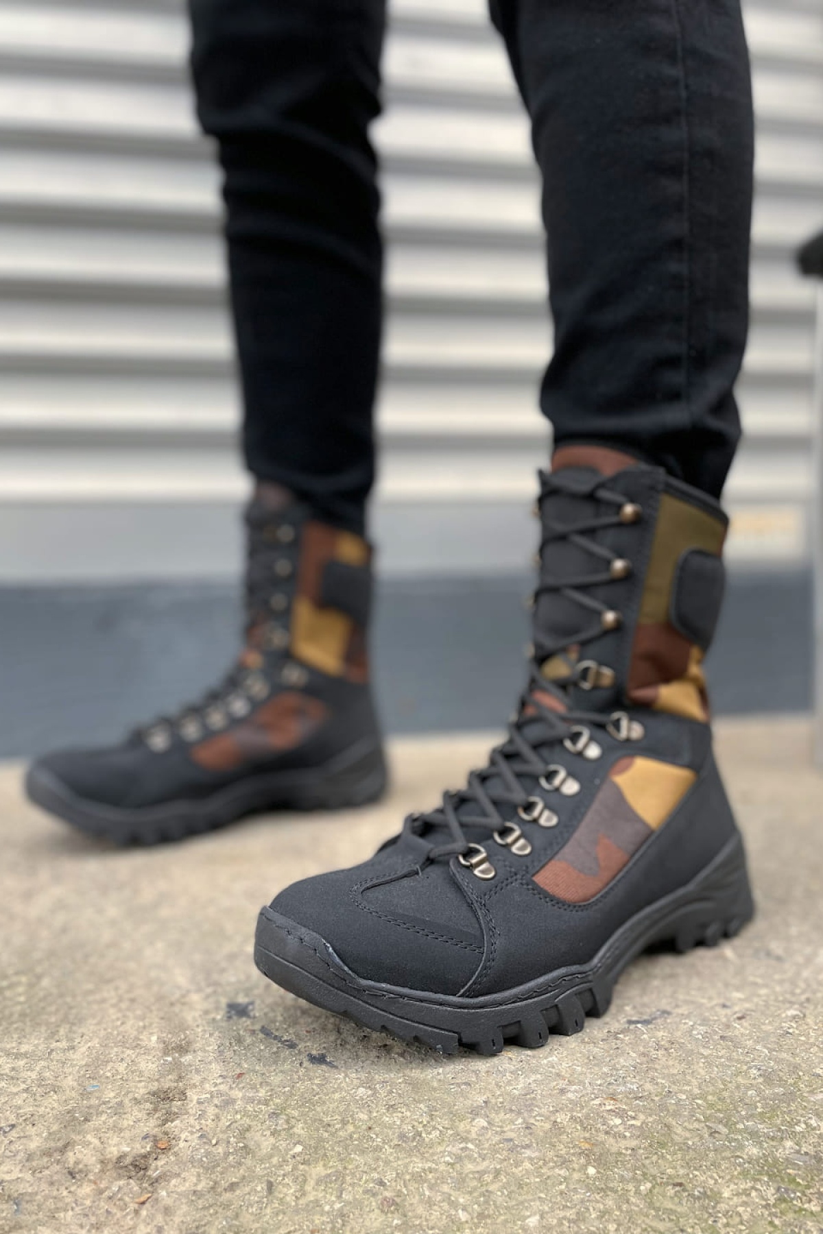 Ekir  Bağcıklı Ortopedik Taban Günlük Cilt Erkek Askeri Postal Bot CST Siyah/Haki