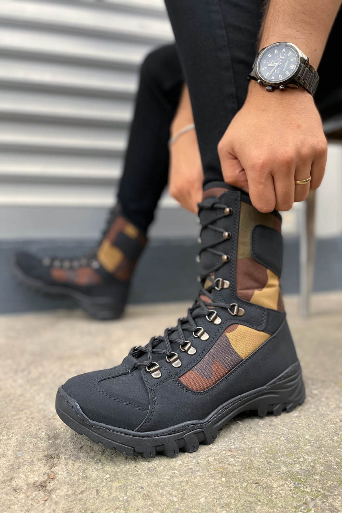 Ekir  Bağcıklı Ortopedik Taban Günlük Cilt Erkek Askeri Postal Bot CST Siyah/Haki