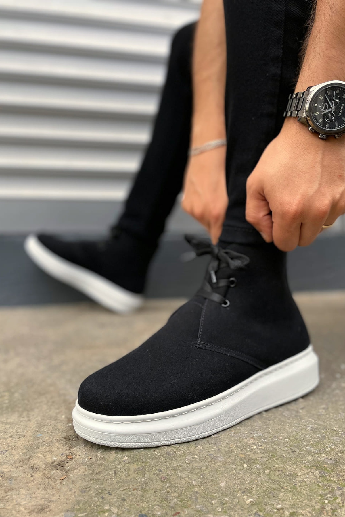 STABLE Bağcıklı Ortopedik Taban Süet Erkek Spor Bot SBT - Siyah