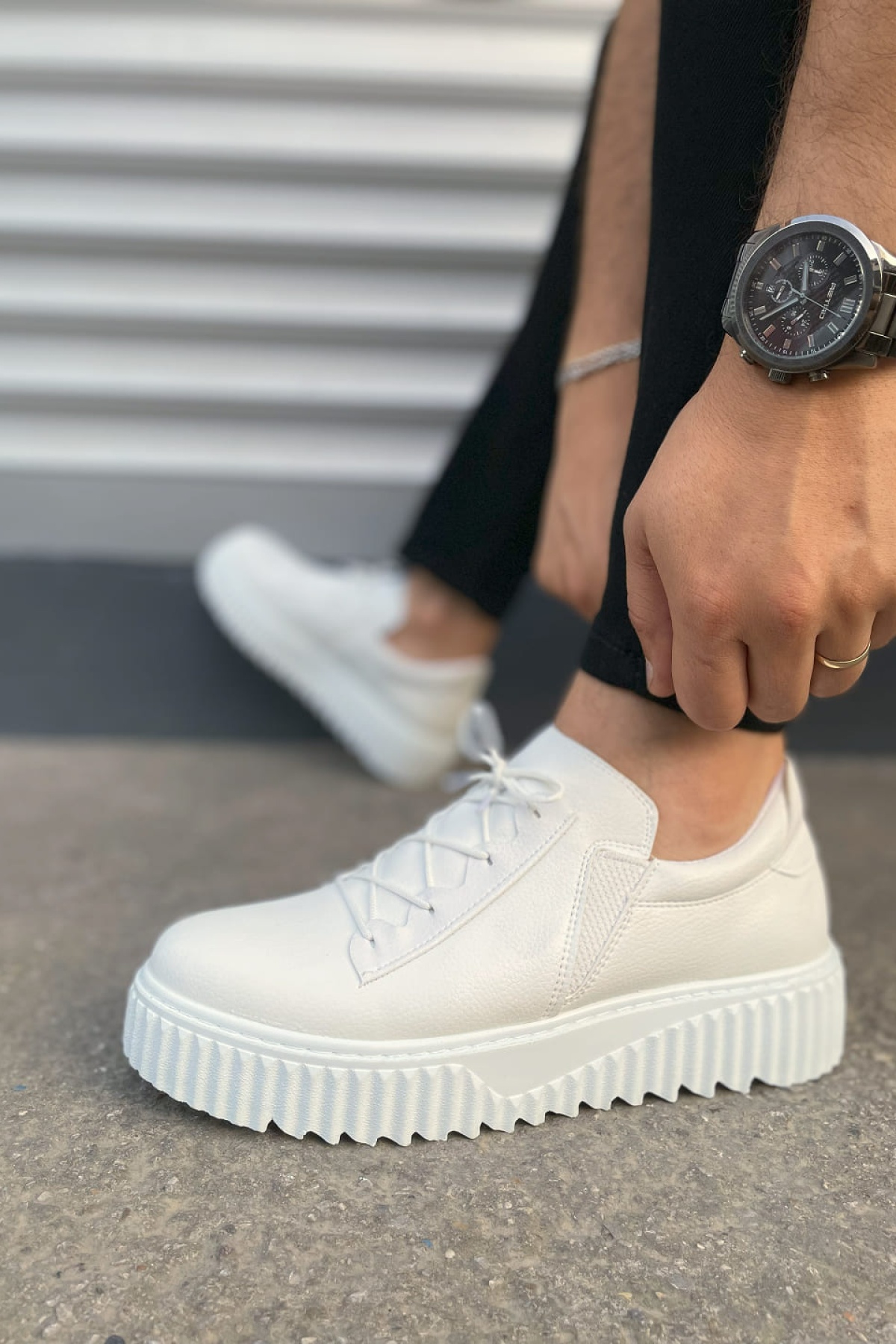 JY502 Bold Bağcıklı Cilt Erkek Günlük Sneaker Ayakkabı CBT - Beyaz