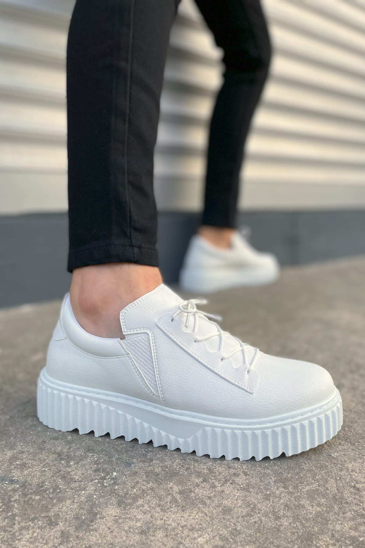 JY502 Bold Bağcıklı Cilt Erkek Günlük Sneaker Ayakkabı CBT - Beyaz