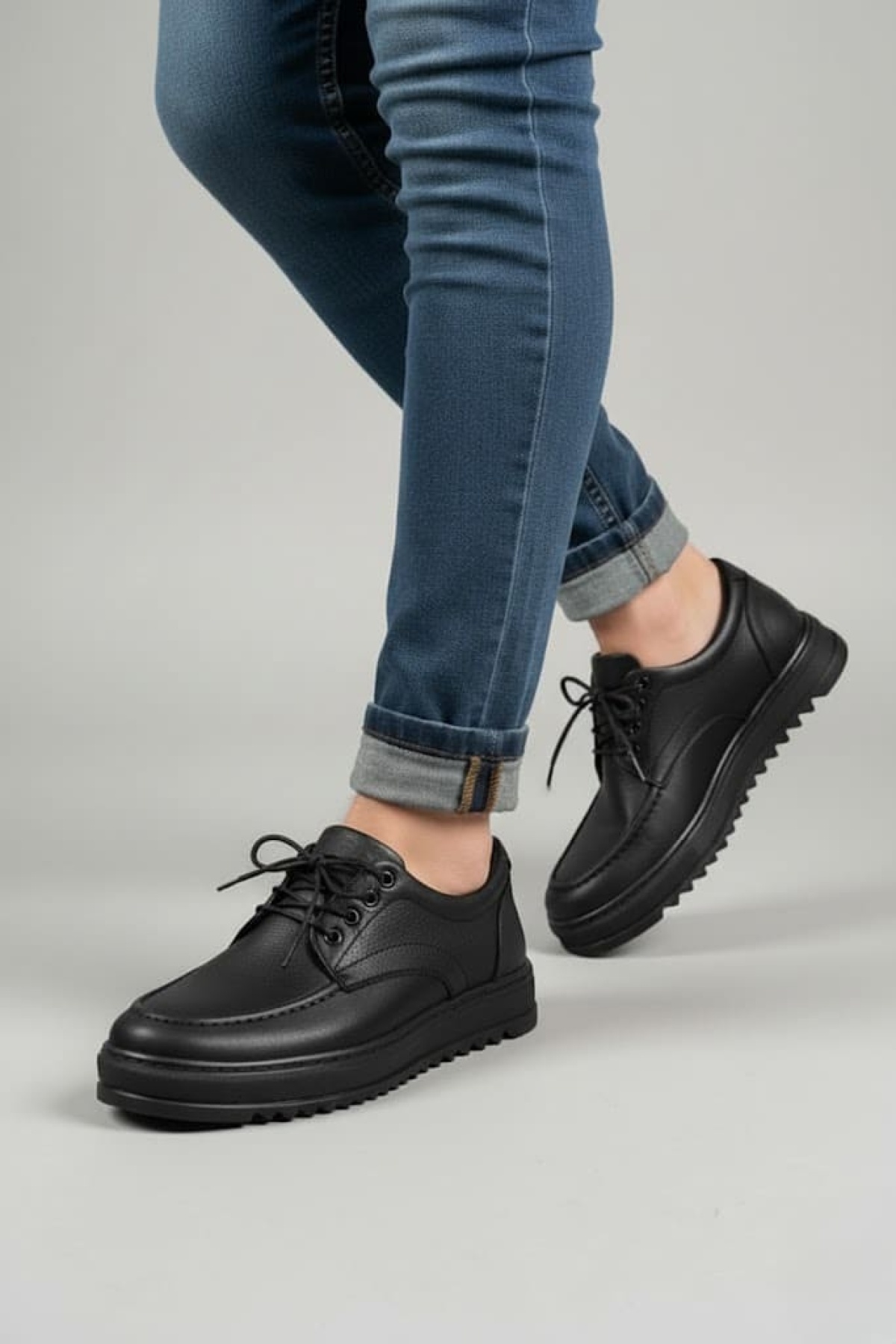 Stra Bağcıklı Cilt Erkek Günlük Spor Klasik Ayakkabı CBT - Siyah