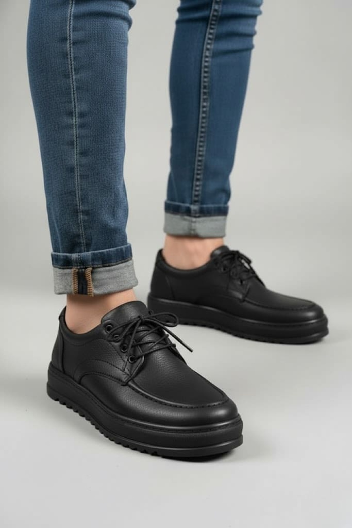 Stra Bağcıklı Cilt Erkek Günlük Spor Klasik Ayakkabı CBT - Siyah