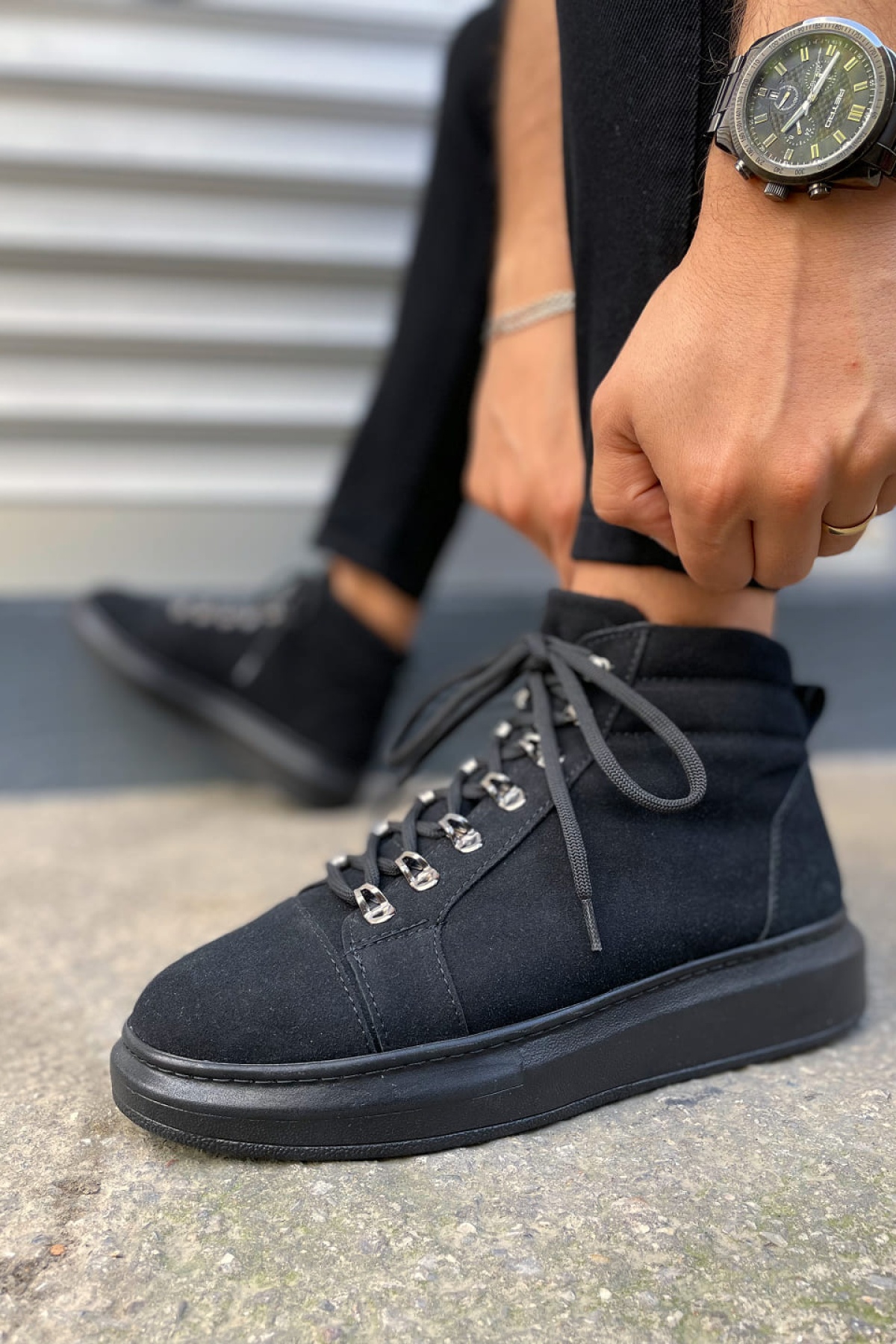 Atto Bağcıklı Ortopedik Taban Süet Erkek Spor Bot SST - Siyah