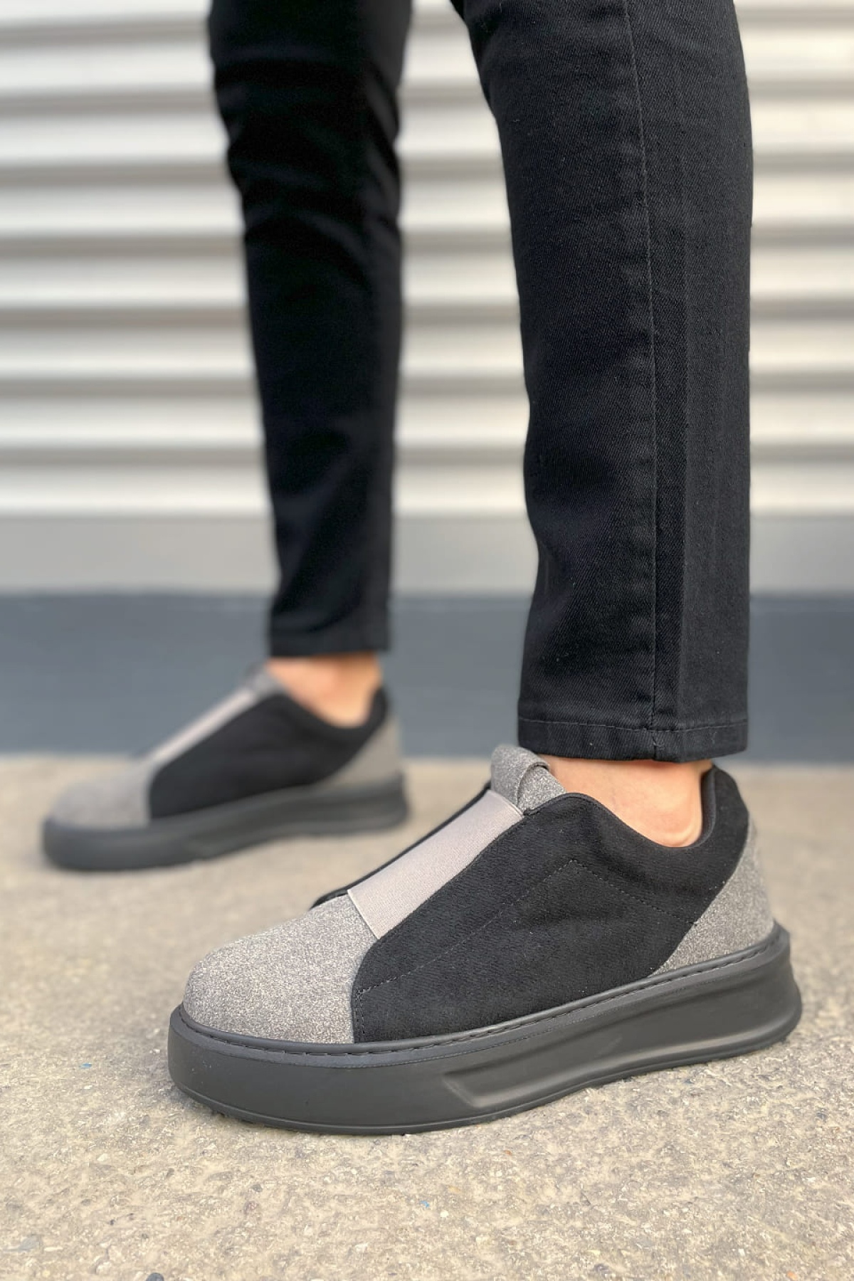 Alba Bağcıksız Süet Gri Siyah Erkek Günlük Sneaker Ayakkabı