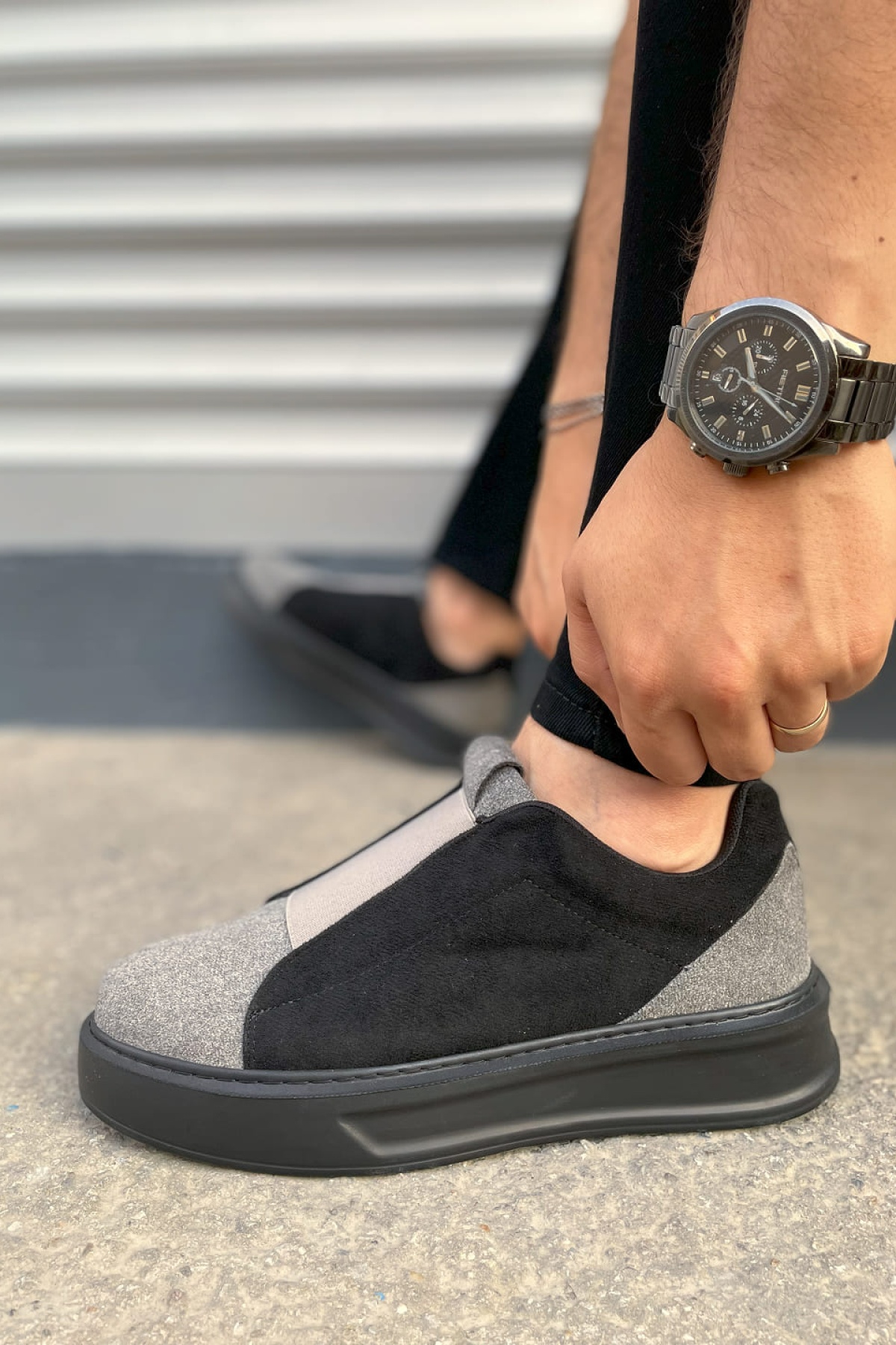 Alba Bağcıksız Süet Gri Siyah Erkek Günlük Sneaker Ayakkabı