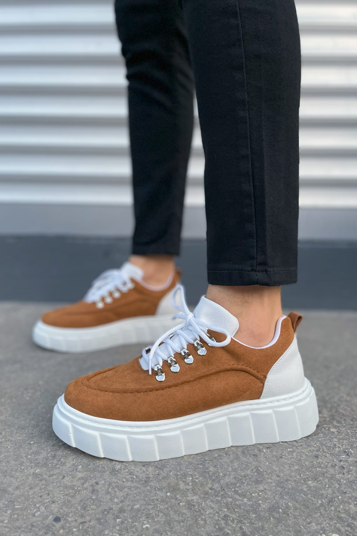 Taba Beyaz Cloud Bağcıklı Süet Erkek Günlük Sneaker Ayakkabı