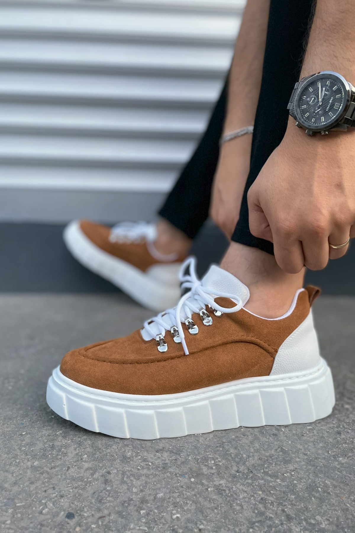 Taba Beyaz Cloud Bağcıklı Süet Erkek Günlük Sneaker Ayakkabı