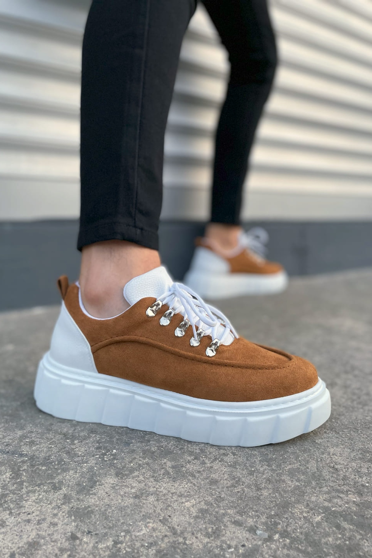 Taba Beyaz Cloud Bağcıklı Süet Erkek Günlük Sneaker Ayakkabı