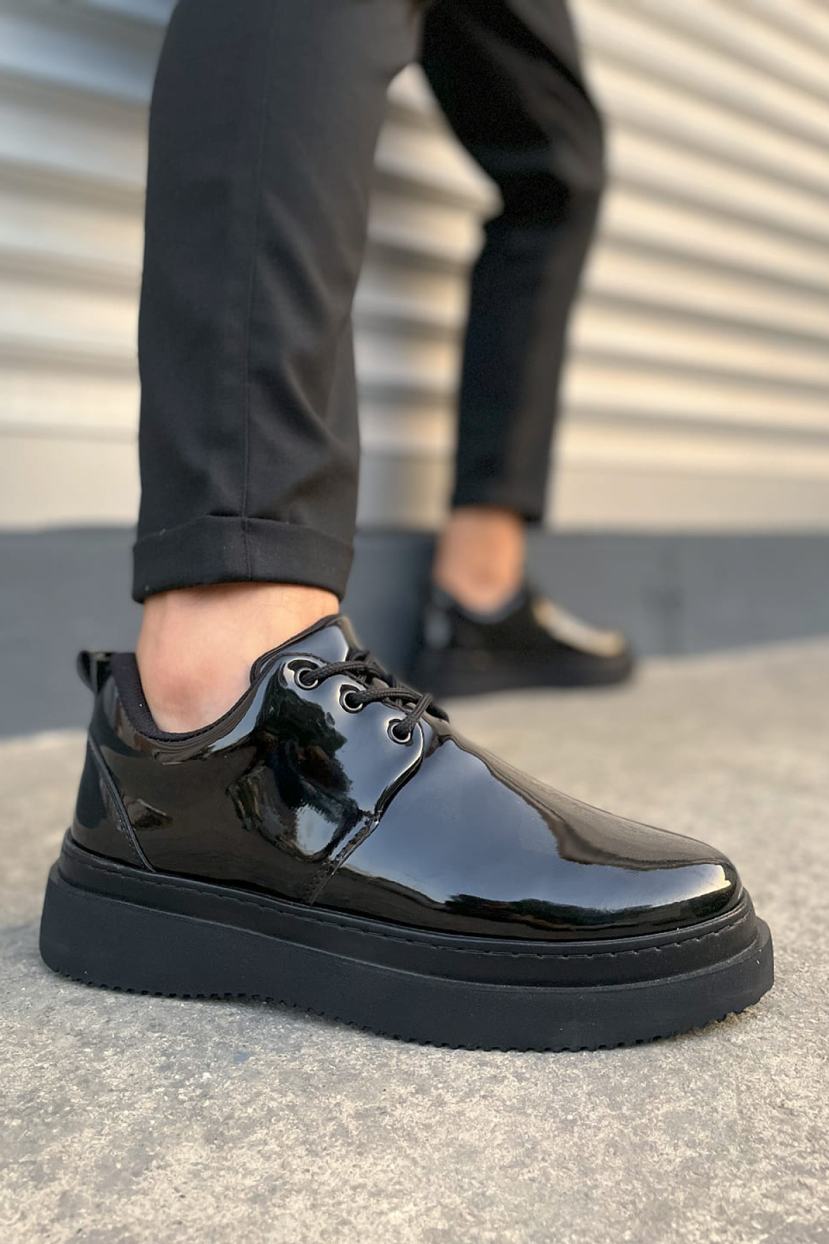 JYx03 Luxor Bağcıklı Rugan Erkek Günlük Spor Klasik Ayakkabı RST - Siyah