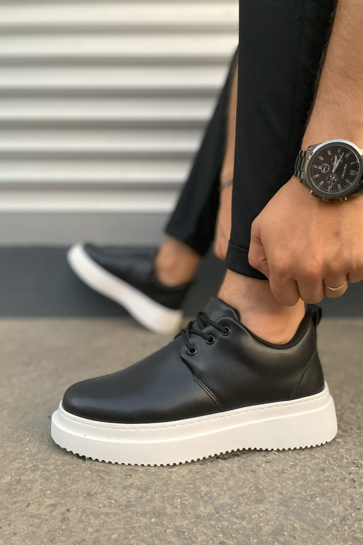 JYx03 Luxor Bağcıklı Cilt Erkek Günlük Spor Klasik Ayakkabı CBT - Siyah