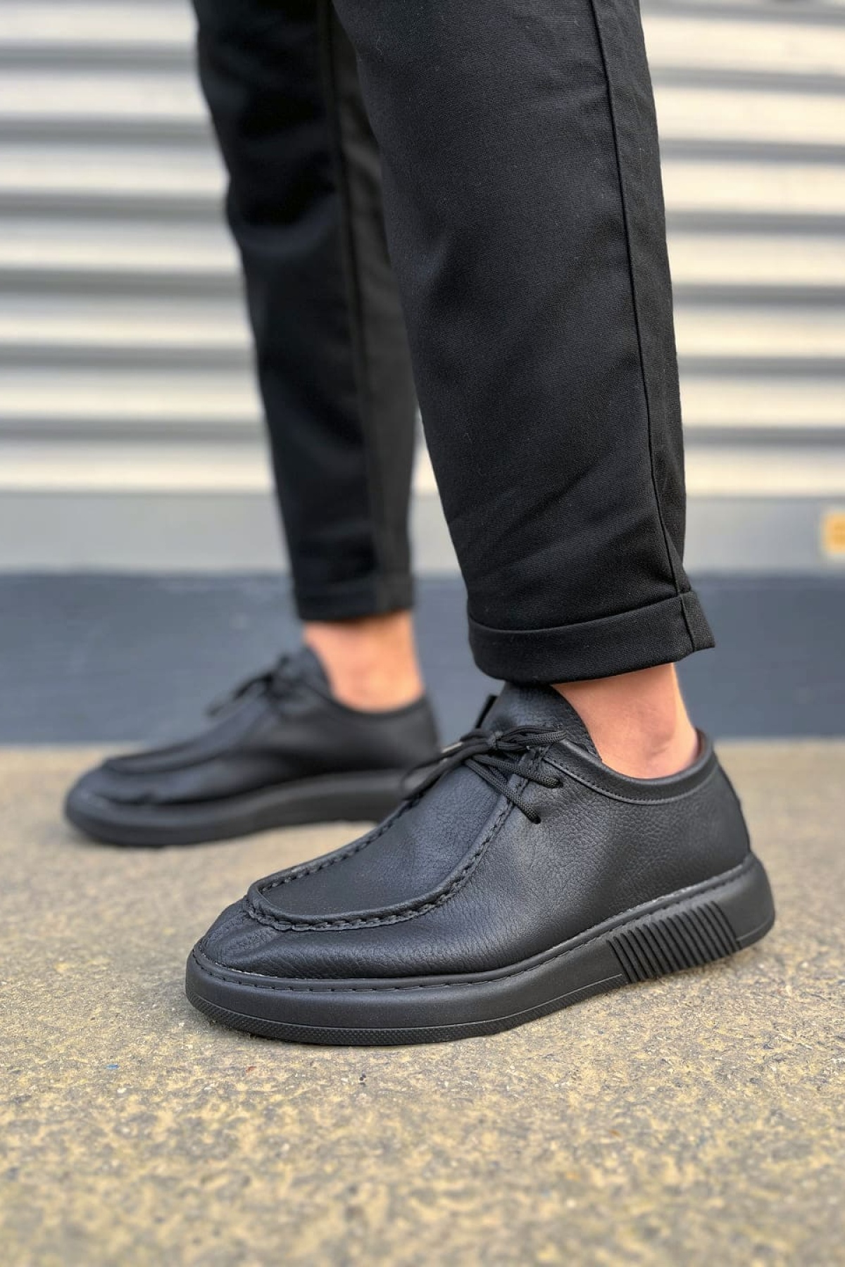 Siyah Tornado Bağcıklı Cilt Erkek Günlük Spor Klasik Ayakkabı