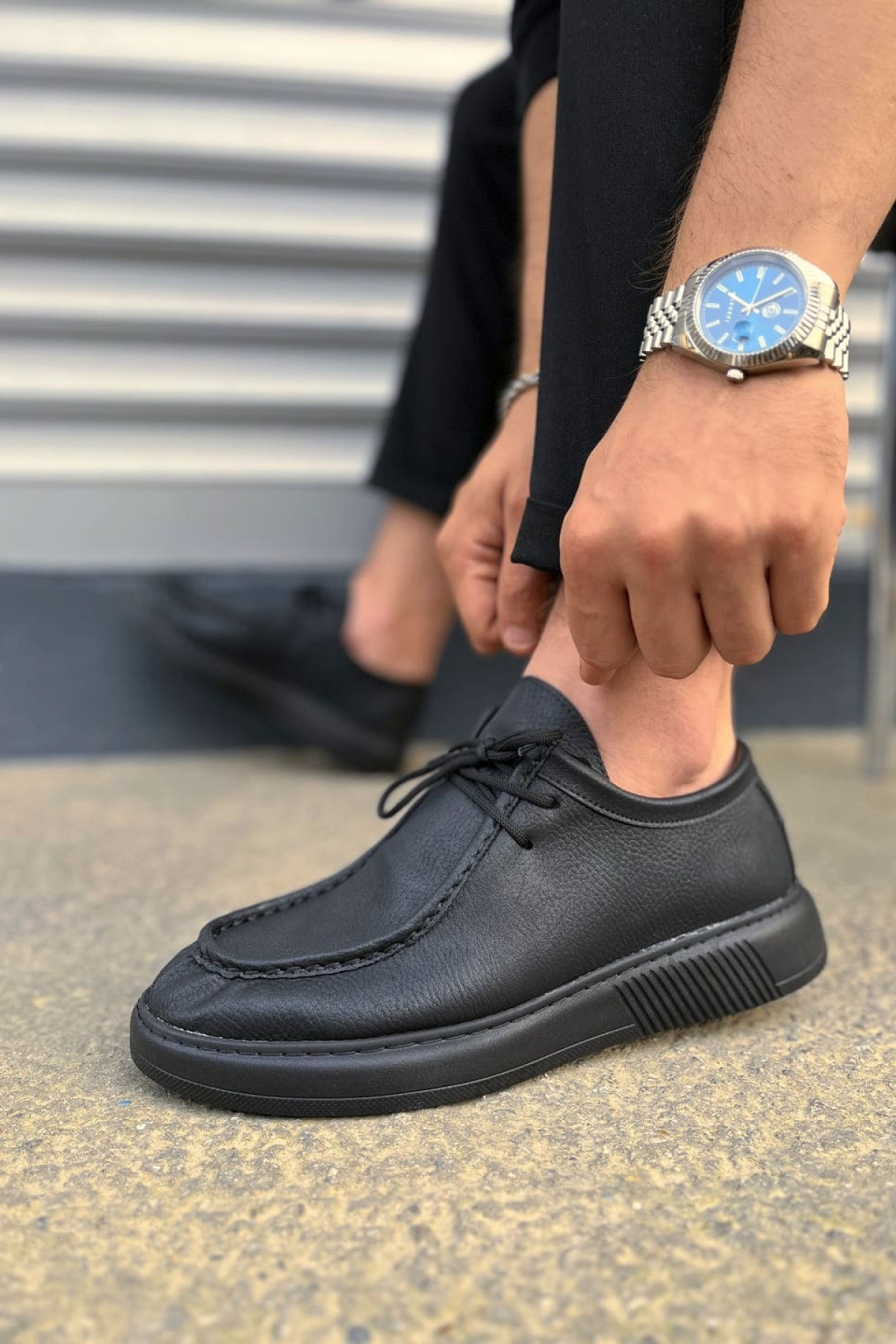 Siyah Tornado Bağcıklı Cilt Erkek Günlük Spor Klasik Ayakkabı