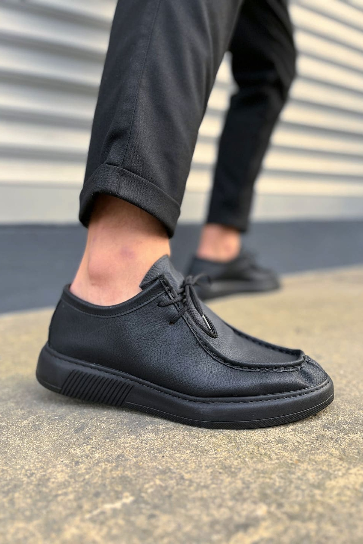 Siyah Tornado Bağcıklı Cilt Erkek Günlük Spor Klasik Ayakkabı