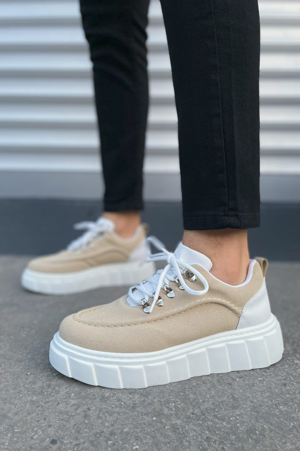 Krem Beyaz Cloud Bağcıklı Süet Erkek Günlük Sneaker Ayakkabı