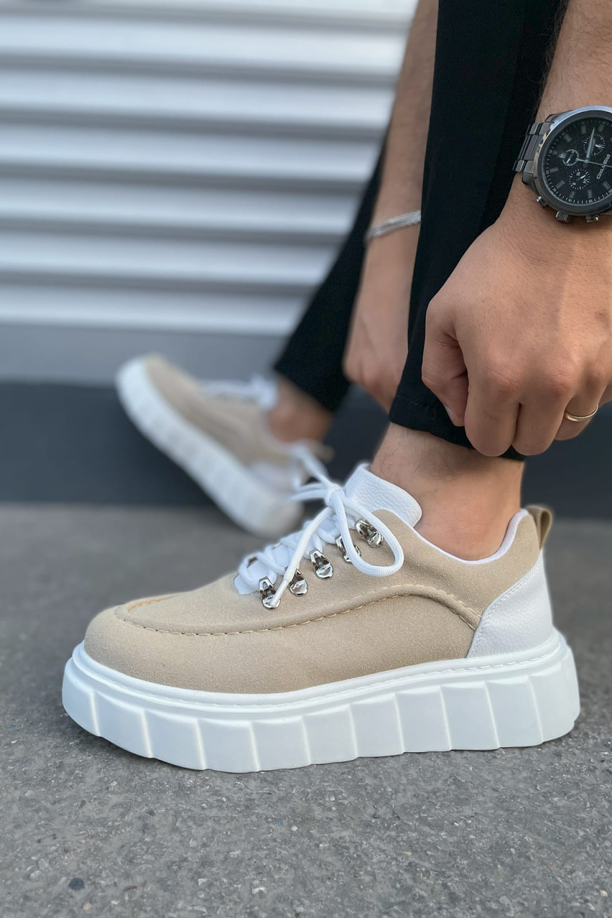 Krem Beyaz Cloud Bağcıklı Süet Erkek Günlük Sneaker Ayakkabı