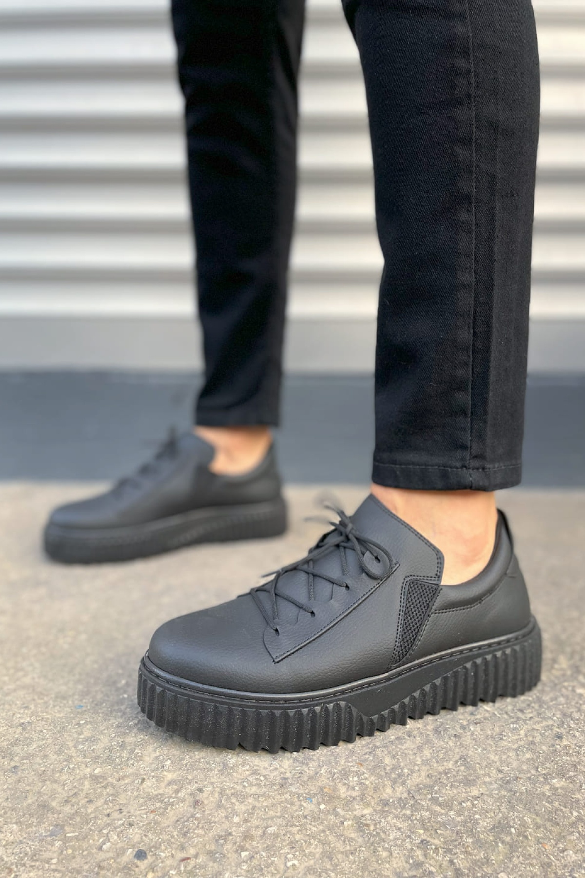 Siyah Bold Bağcıklı Cilt Erkek Günlük Sneaker Ayakkabı