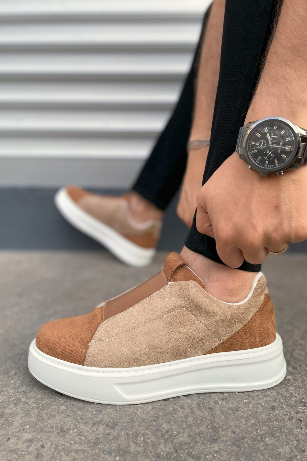 Alba Bağcıksız Süet Taba Erkek Günlük Sneaker Ayakkabı