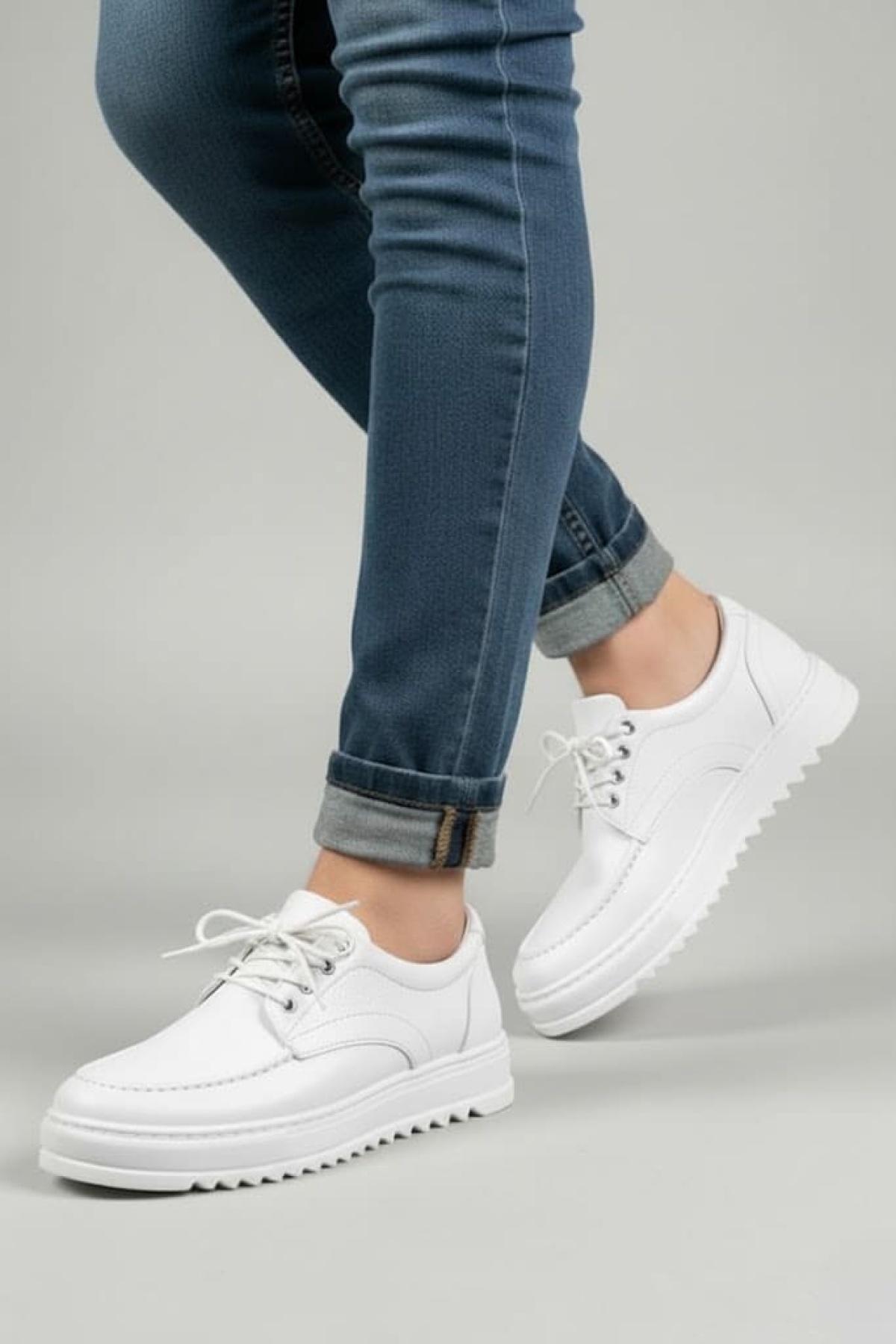 Stra Bağcıklı Cilt Erkek Günlük Spor Klasik Ayakkabı CBT - Beyaz