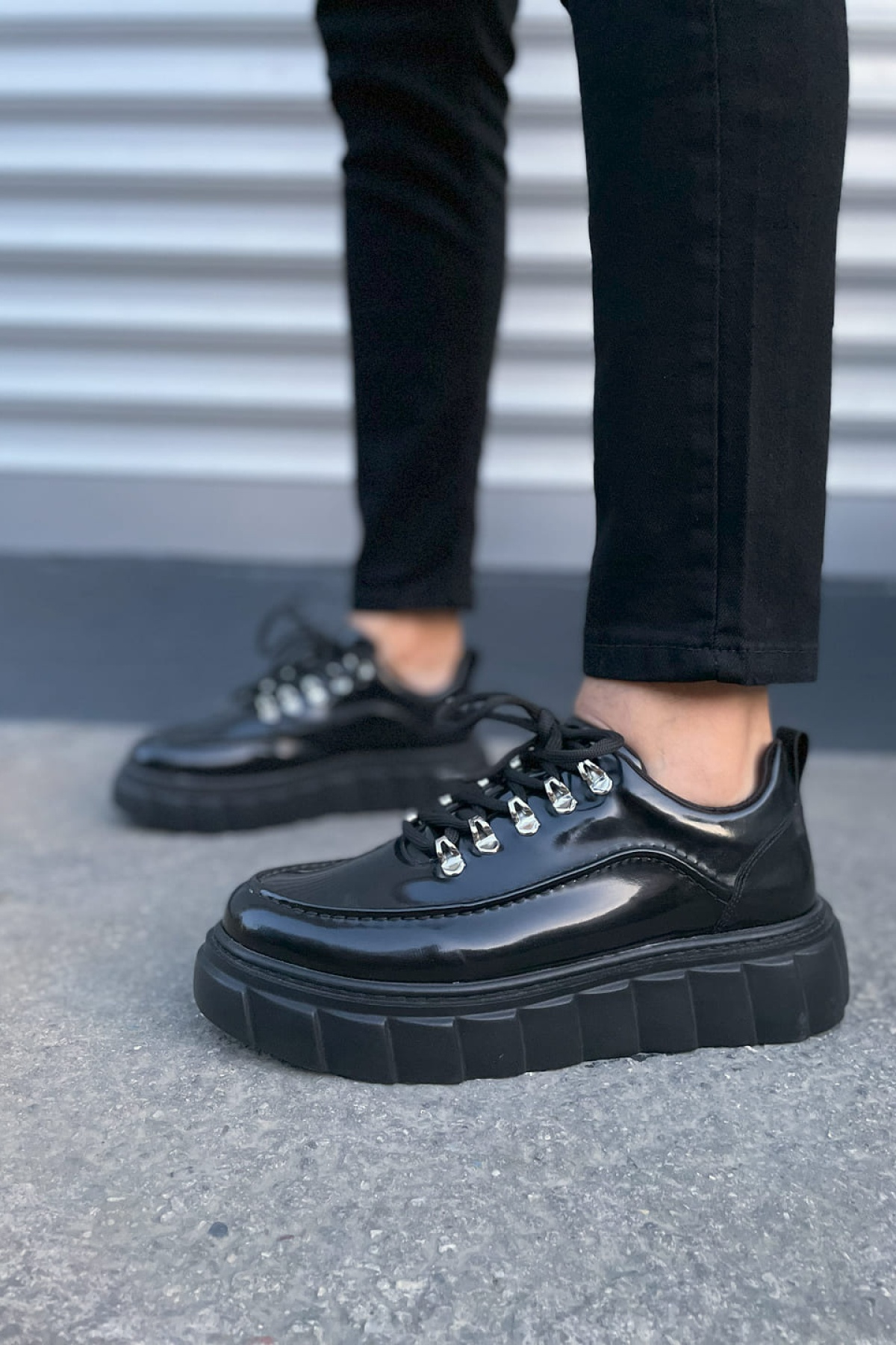 Siyah Cloud Bağcıklı Rugan Erkek Günlük Sneaker Ayakkabı