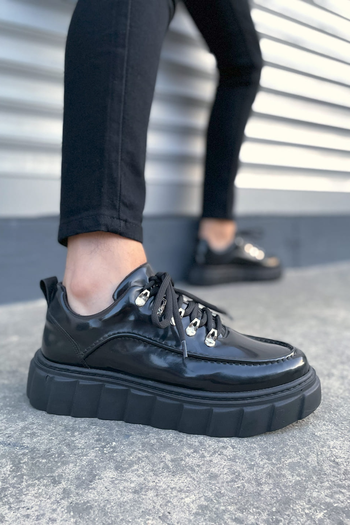 Siyah Cloud Bağcıklı Rugan Erkek Günlük Sneaker Ayakkabı