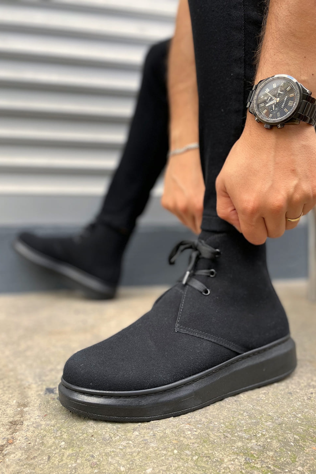 STABLE Bağcıklı Ortopedik Taban Süet Erkek Spor Bot SST - Siyah