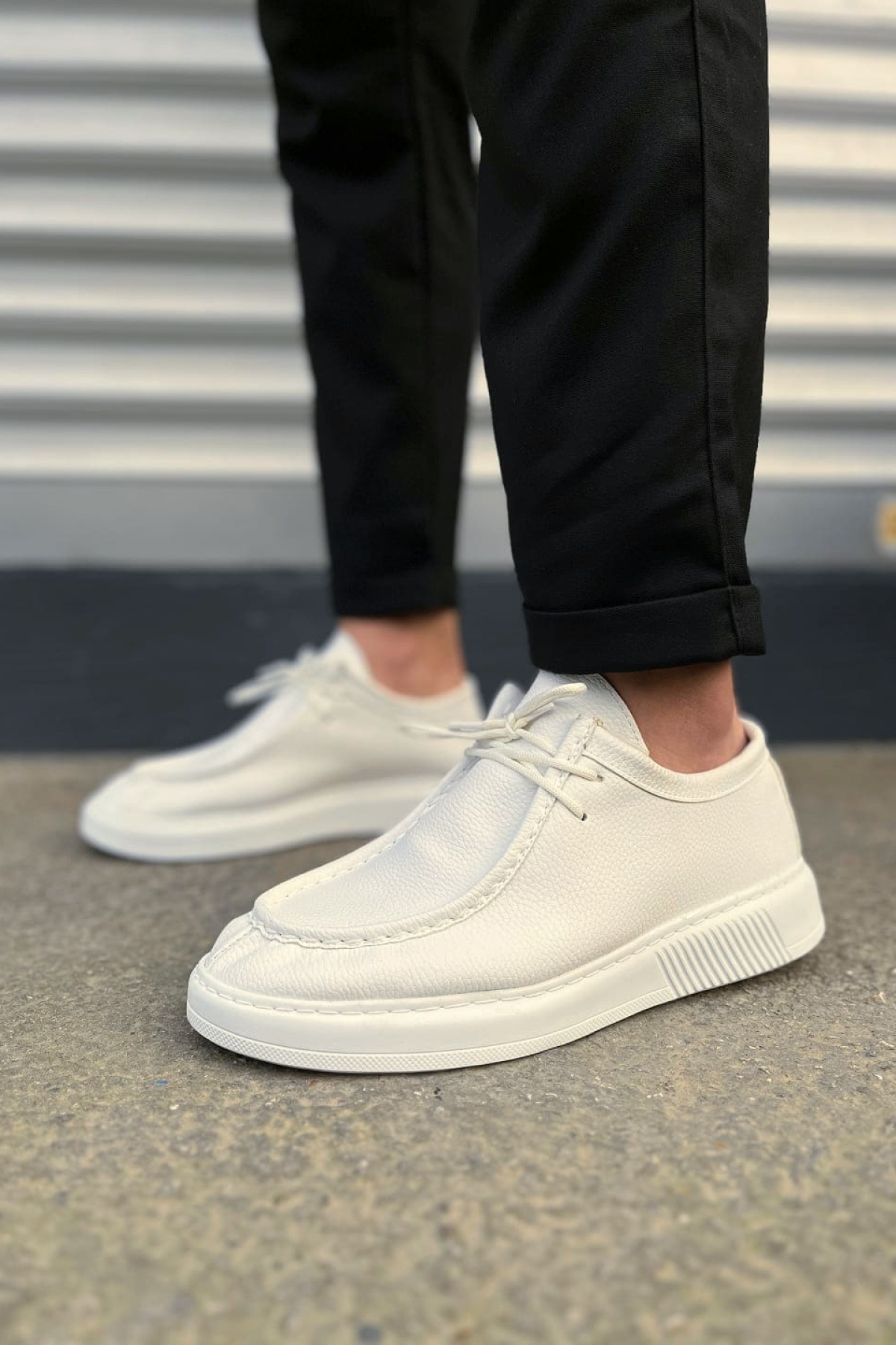 Beyaz Tornado Bağcıklı Cilt Erkek Günlük Spor Klasik Ayakkabı