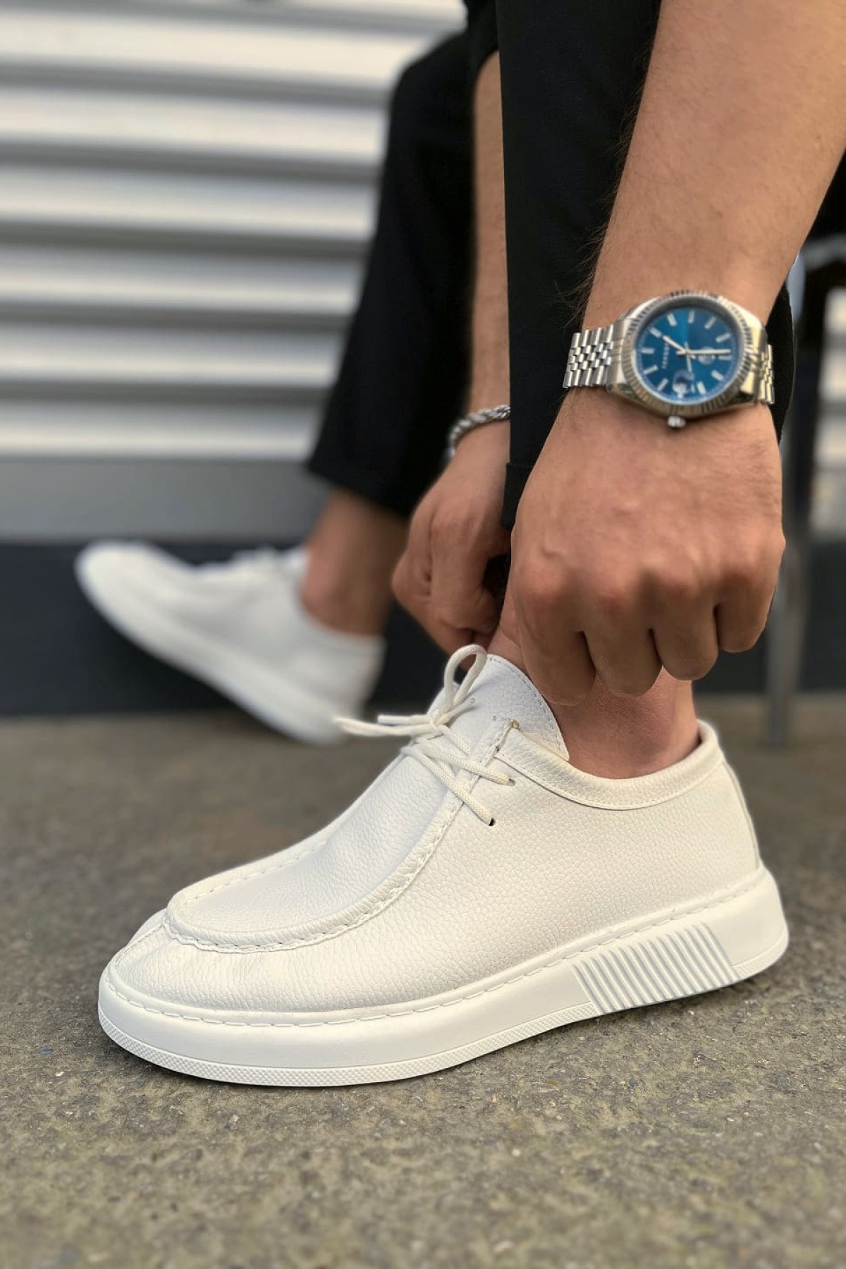 Beyaz Tornado Bağcıklı Cilt Erkek Günlük Spor Klasik Ayakkabı