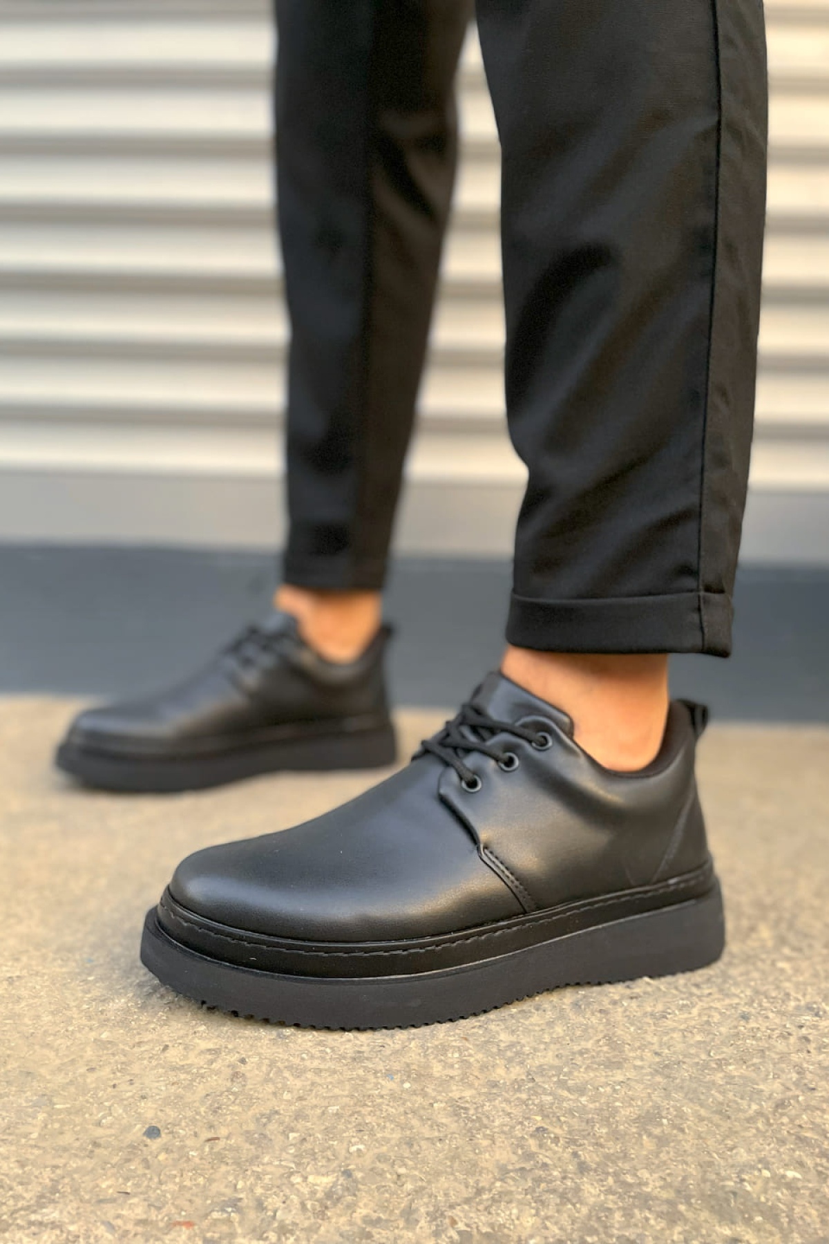 JYx03 Luxor Bağcıklı Cilt Erkek Günlük Spor Klasik Ayakkabı CST - Siyah