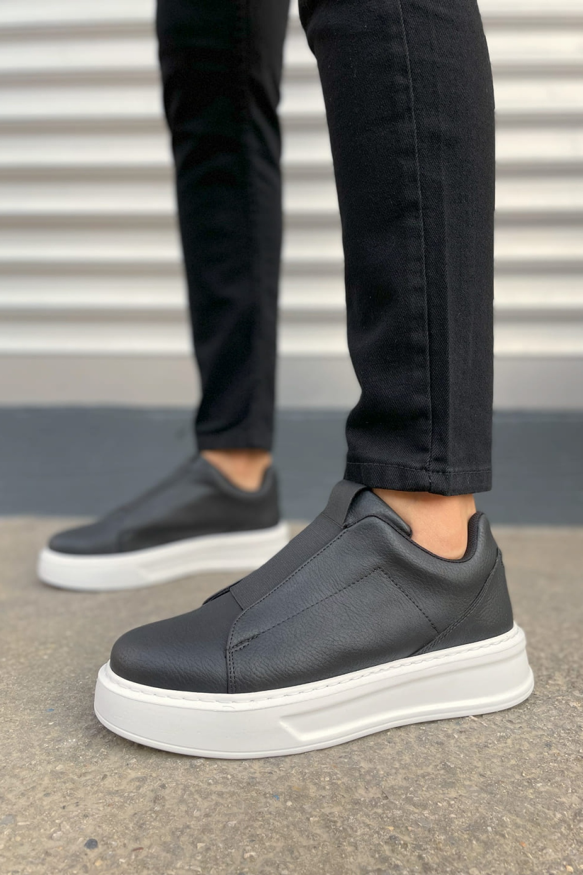 JY007 Alba Bağcıksız Cilt Erkek Günlük Sneaker Ayakkabı CBT Siyah