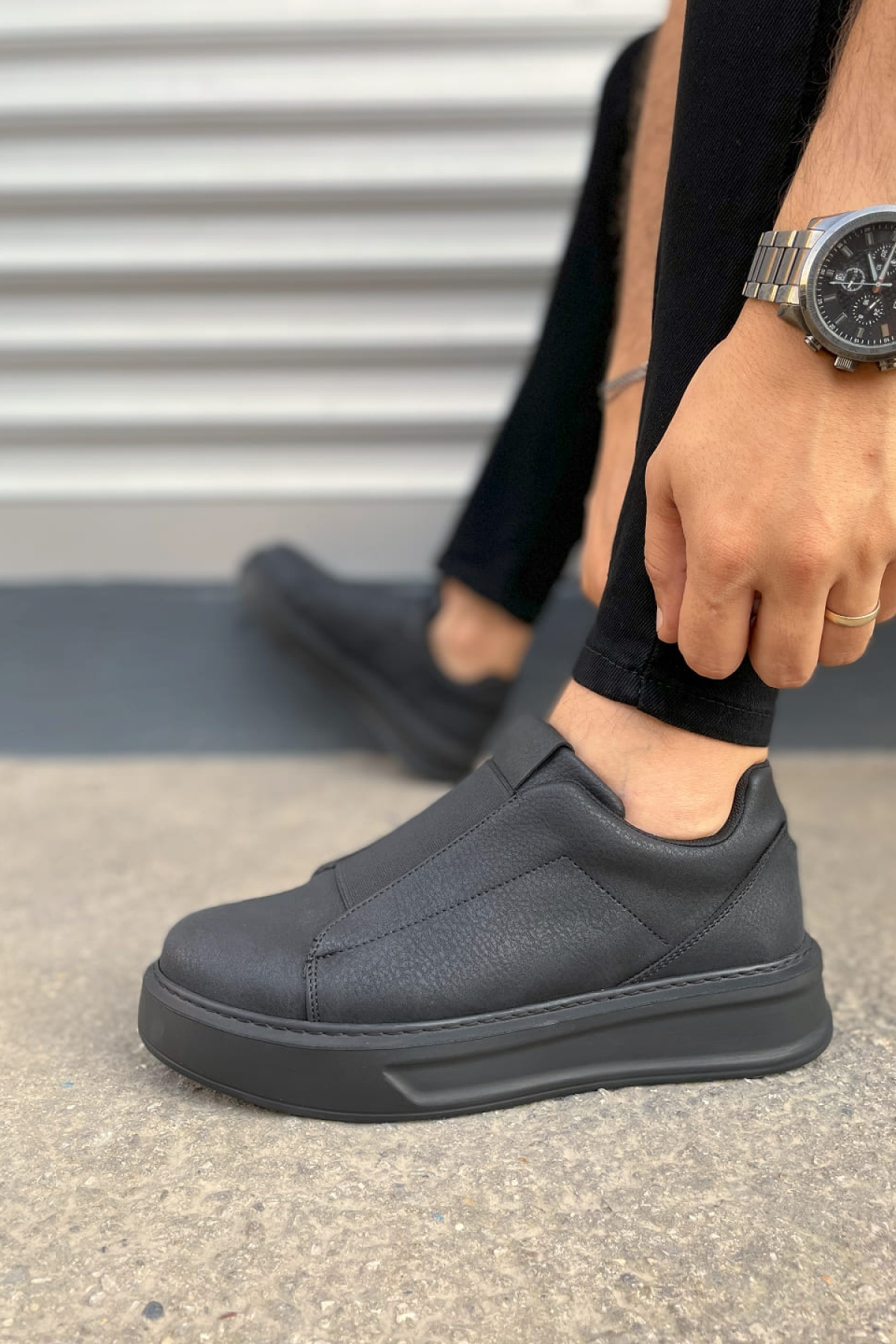 Alba Bağcıksız Cilt Siyah Erkek Günlük Sneaker Ayakkabı