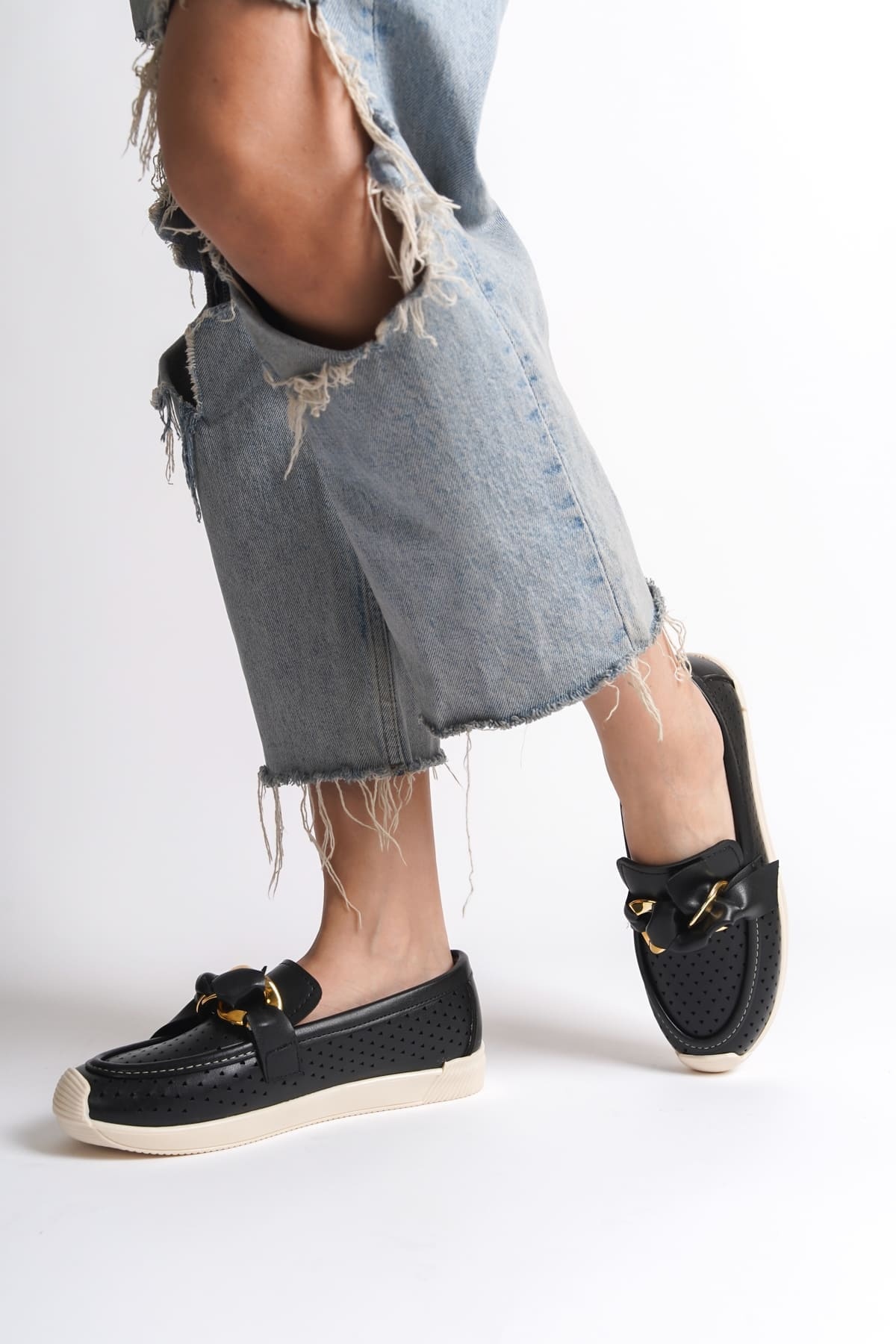 Basel Ortopedik Rahat Taban Kalp Desenli Siyah Babet Ayakkabı