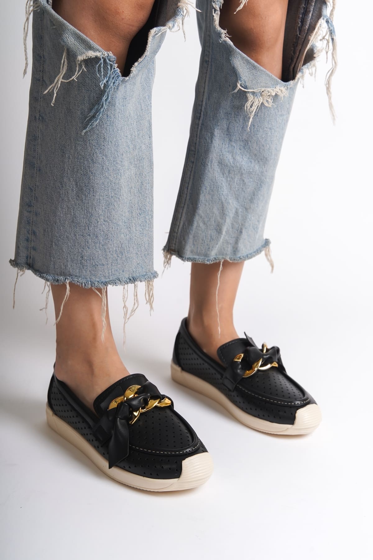 Basel Ortopedik Rahat Taban Kalp Desenli Siyah Babet Ayakkabı