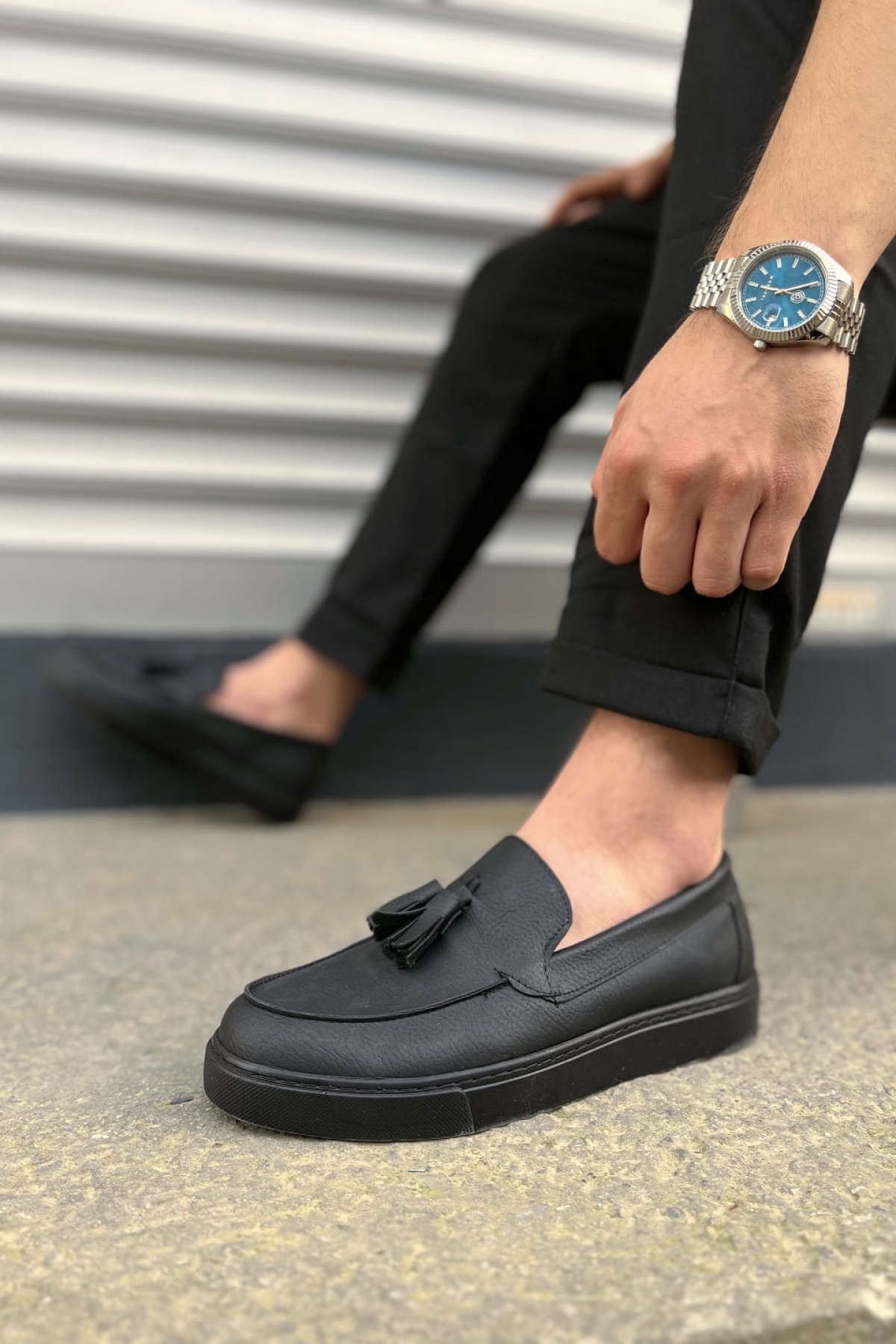 Siyah Bloom Bağcıksız Püsküllü Cilt Erkek Günlük Spor Klasik Ayakkabı