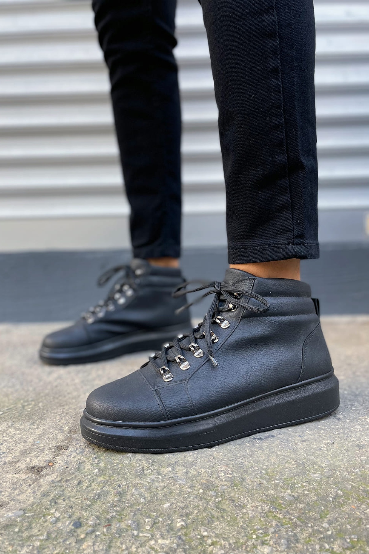 Atto Bağcıklı Ortopedik Taban Cilt Erkek Spor Bot CST - Siyah