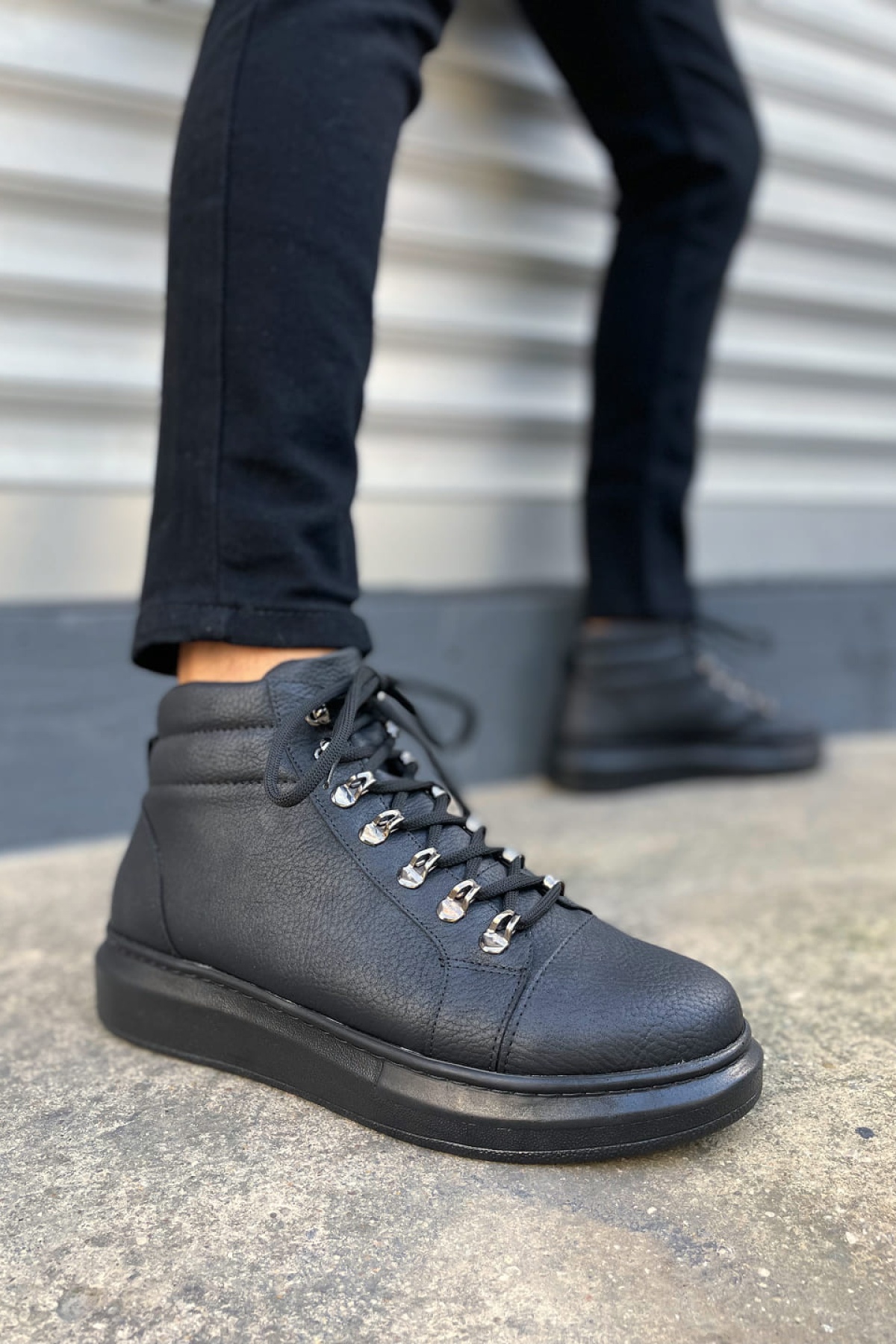 Atto Bağcıklı Ortopedik Taban Cilt Erkek Spor Bot CST - Siyah