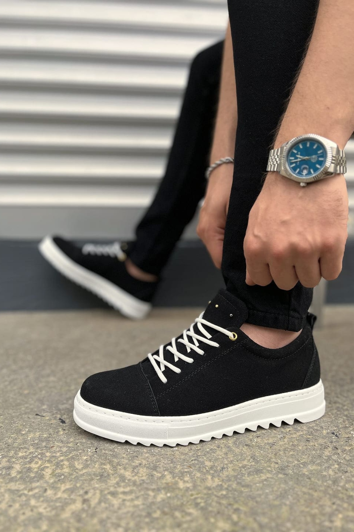 Siyah Beyaz Cool Bağcıklı Süet Erkek Günlük Spor Klasik Ayakkabı