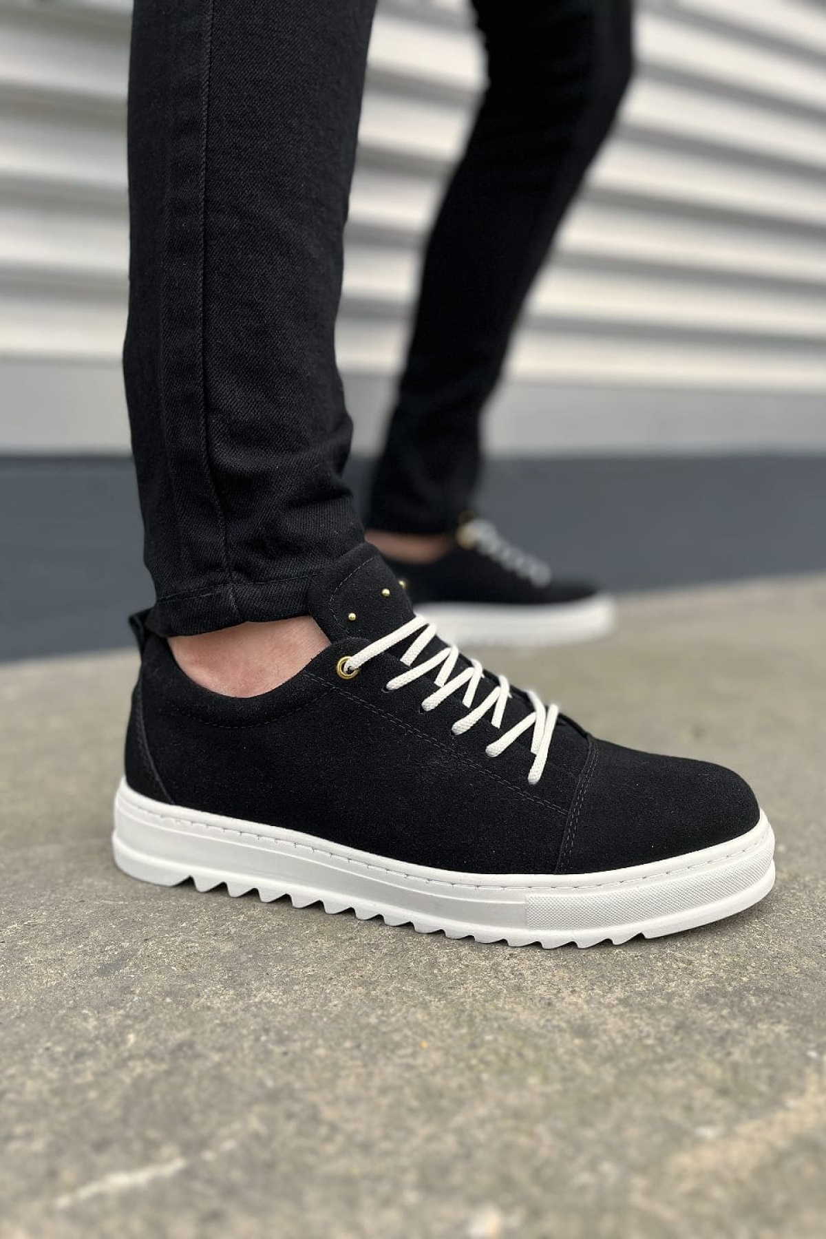 Siyah Beyaz Cool Bağcıklı Süet Erkek Günlük Spor Klasik Ayakkabı