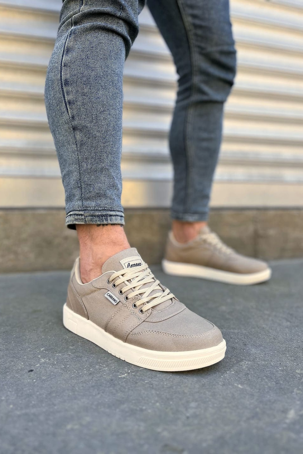 JY0118 REX Bağcıklı Keten Kumaş Erkek Günlük Sneaker Ayakkabı KKT - Bej