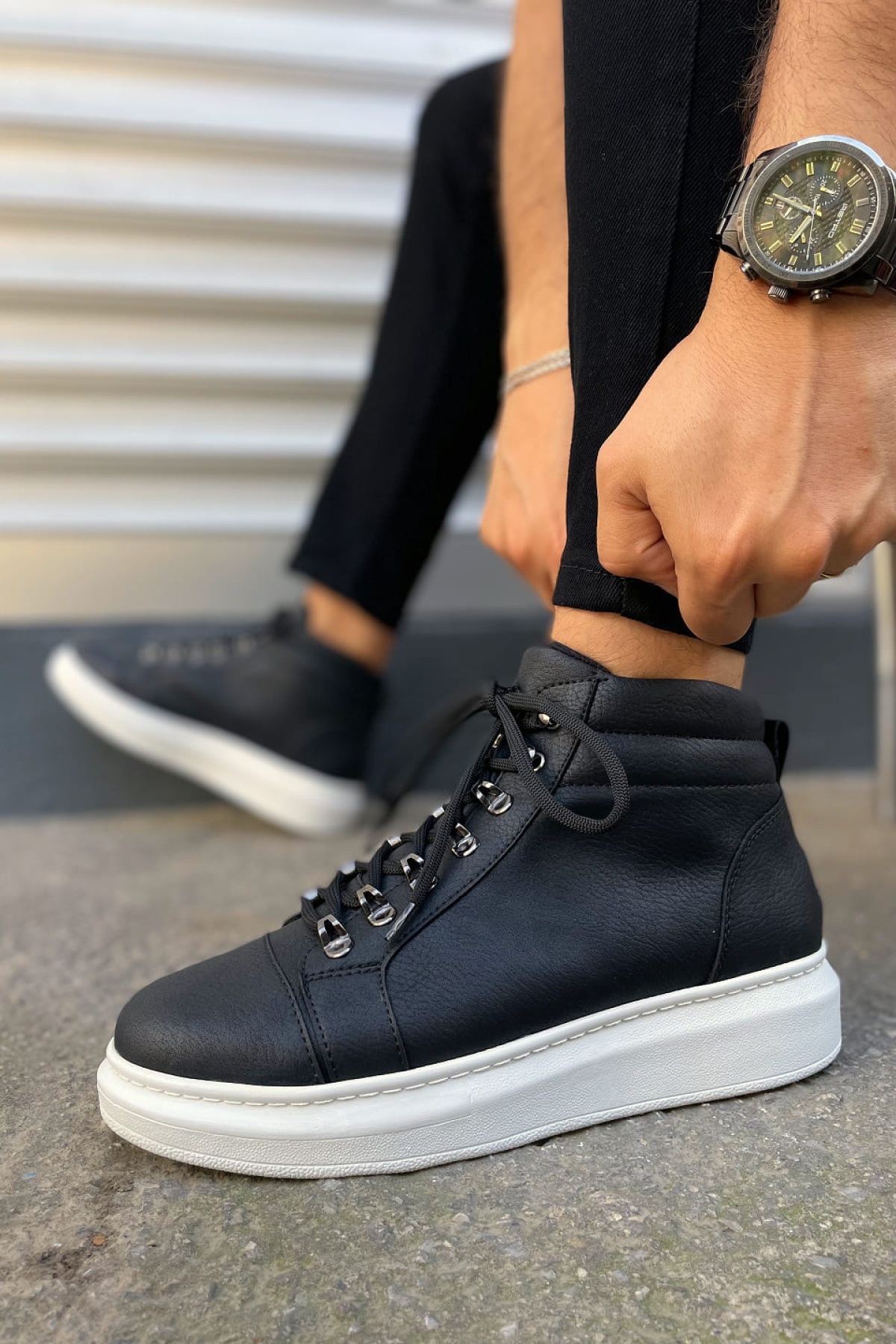 Atto Bağcıklı Ortopedik Taban Cilt Erkek Spor Bot CBT - Siyah