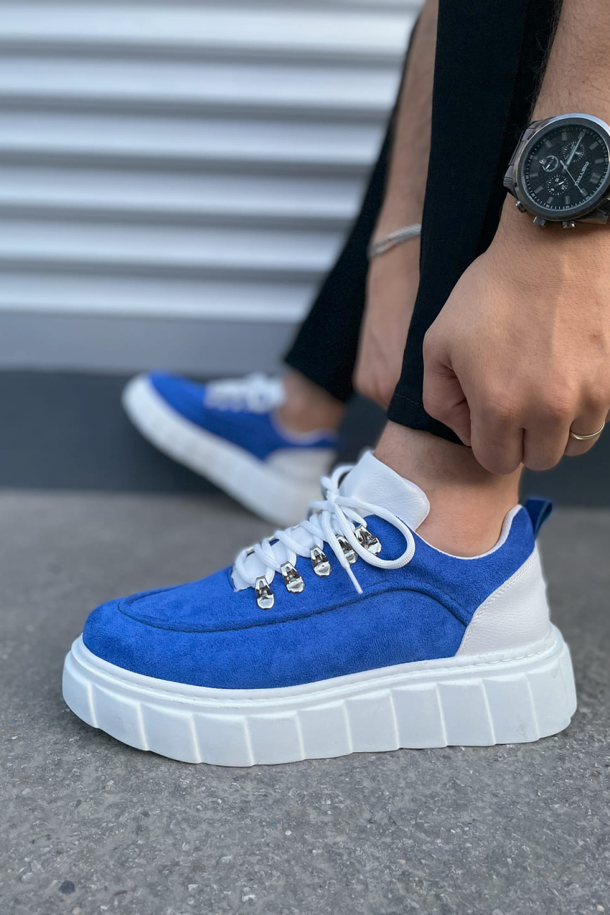 Mavi Beyaz Cloud Bağcıklı Süet Erkek Günlük Sneaker Ayakkabı